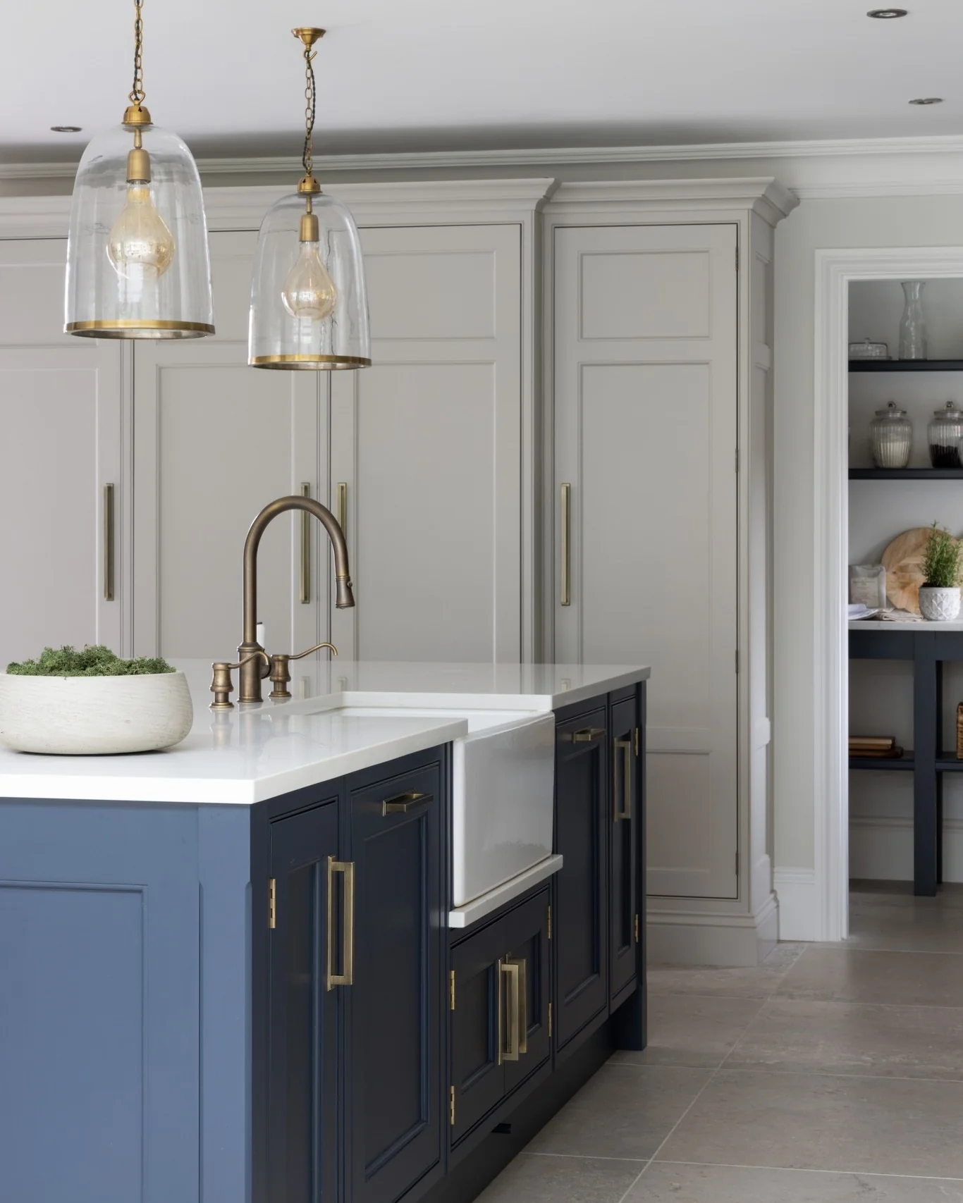 3. Deep Navy and Taupe Statement Kitchen (Gray and Blue Kitchen Ideas)