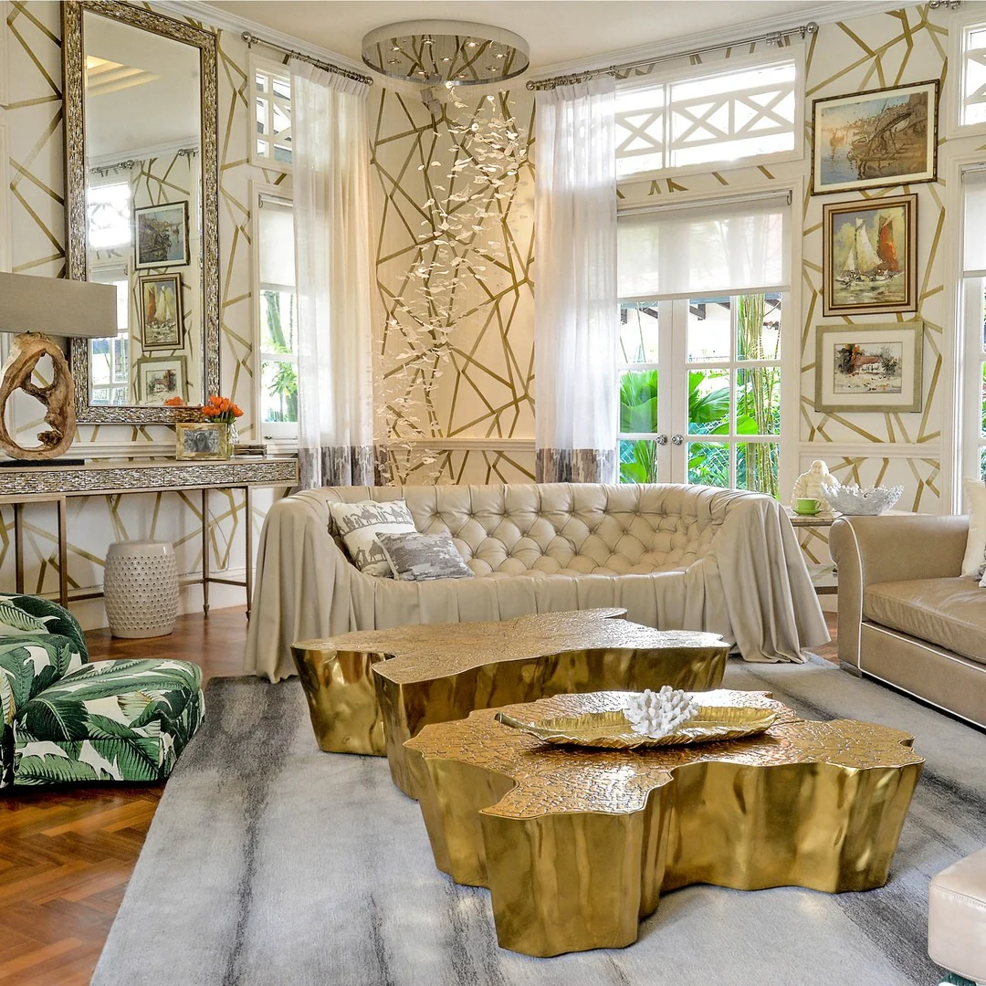 2. Art Deco Chic in Soft Gold (Gold Living Room Ideas)