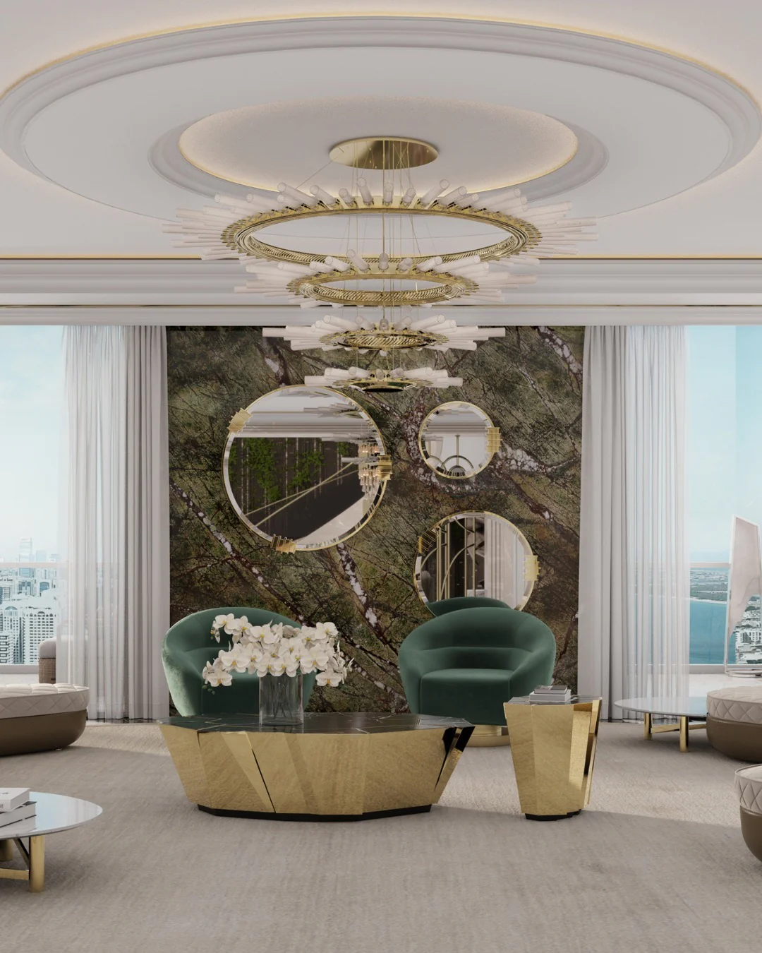 8. Luxury Suite with Modern Geometry (Gold Living Room Ideas)