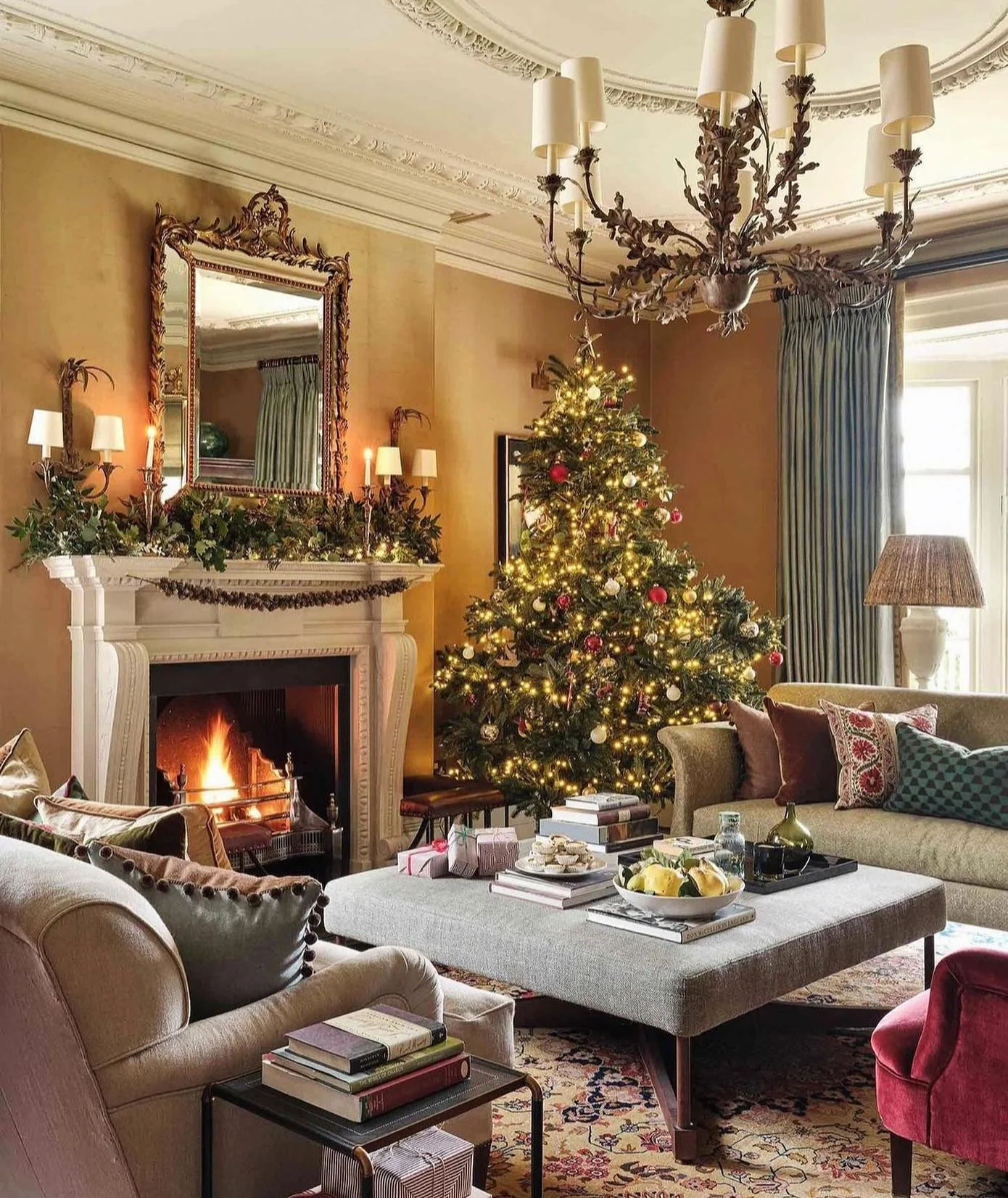 3. Regal Holiday Splendor in Jewel Tones and Gold (Christmas Living Room Decor Ideas)