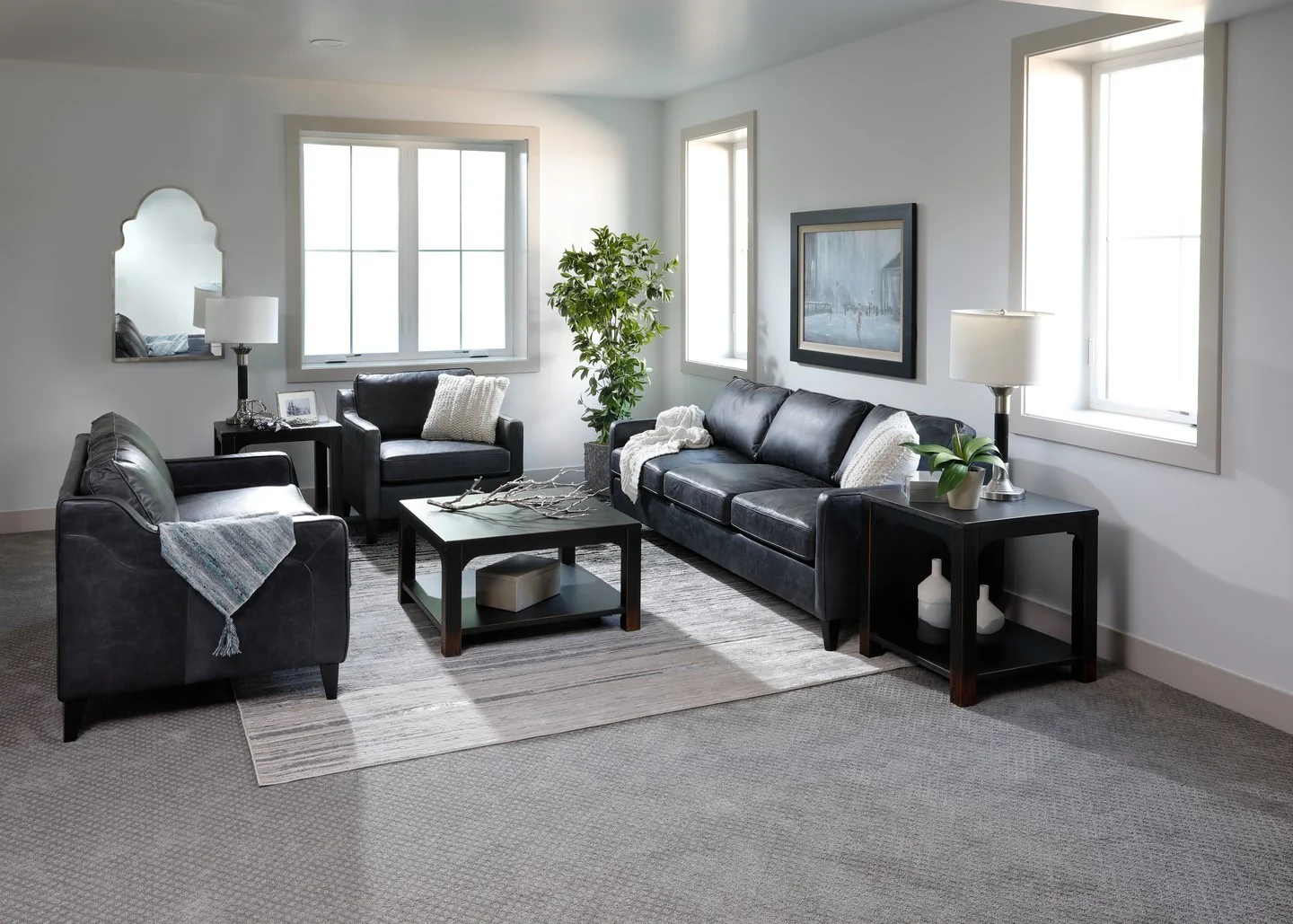 3. Classic Comfort with Coordinated Texture (Black Furniture Living Room Ideas)