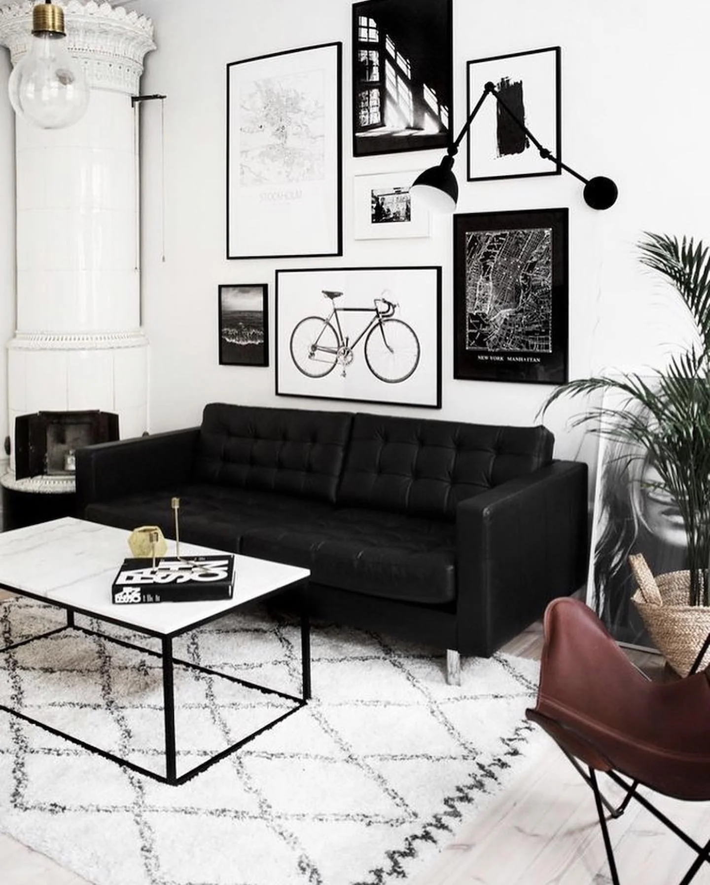 9. Scandinavian Monochrome with Graphic Art (Black Furniture Living Room Ideas)