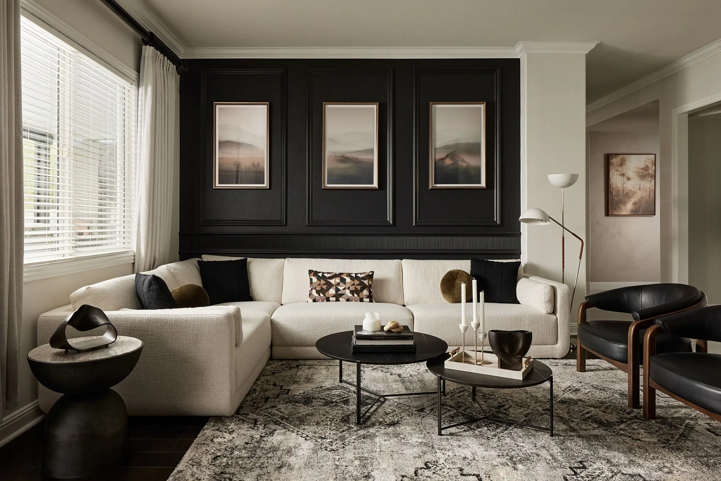 15. Elevated Neutrals with Structured Black Framing (Black Furniture Living Room Ideas)