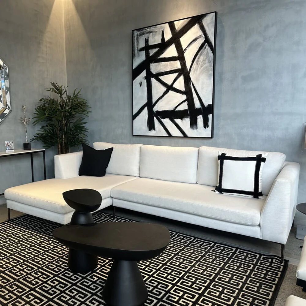 12. Contemporary Contrast in Monochrome Layers (Black Furniture Living Room Ideas)