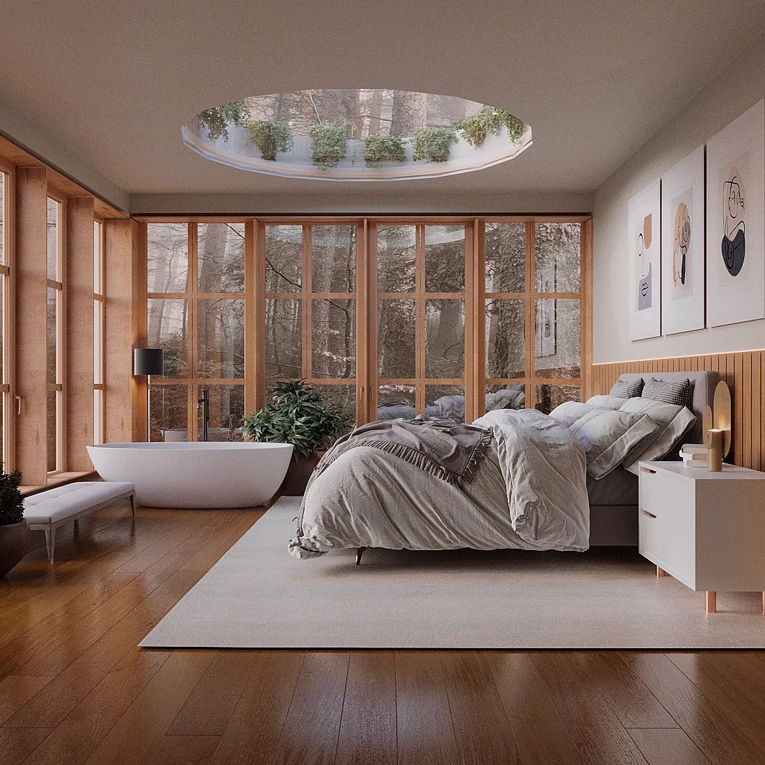 9. Panoramic Forest Luxe (Forest Bedroom Ideas)