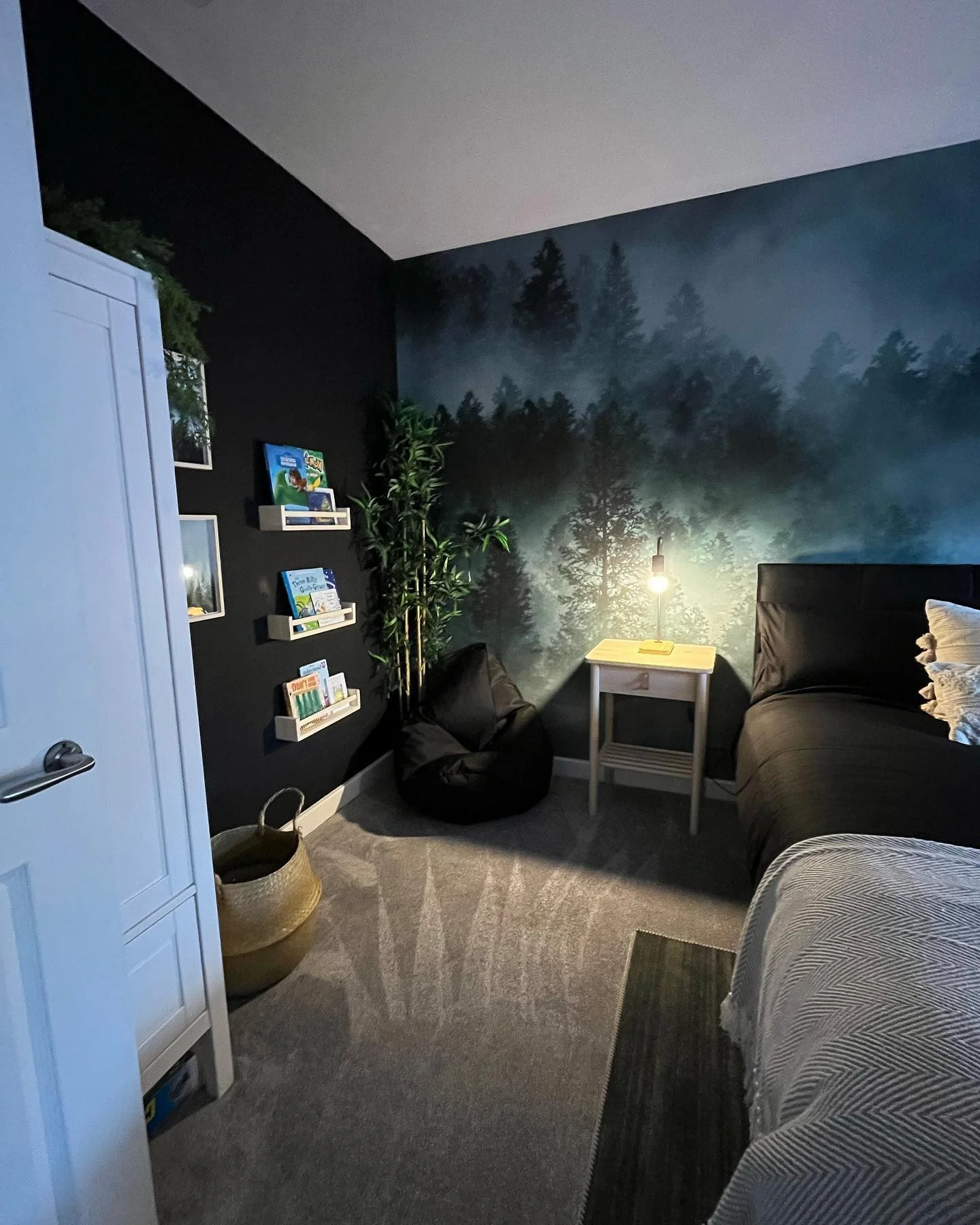 10. Moody Pine Escape (Forest Bedroom Ideas)