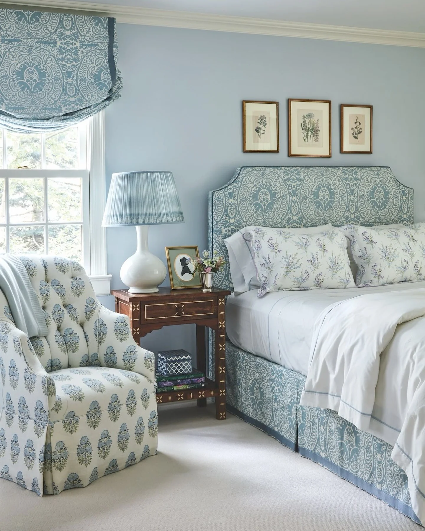 3. French Country Charm in Blue and White Toile (European Style Bedroom Ideas)