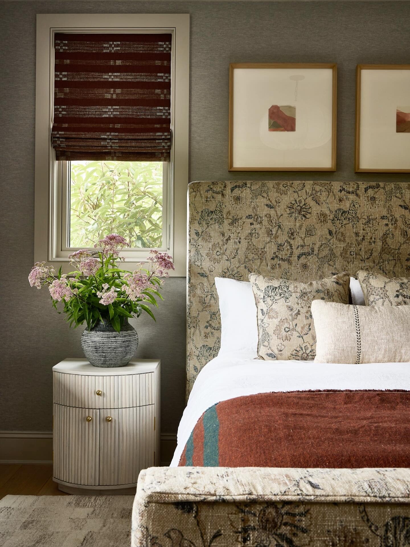 14. Patterned English Floral Bedroom in Sage and Rust (European Style Bedroom Ideas)