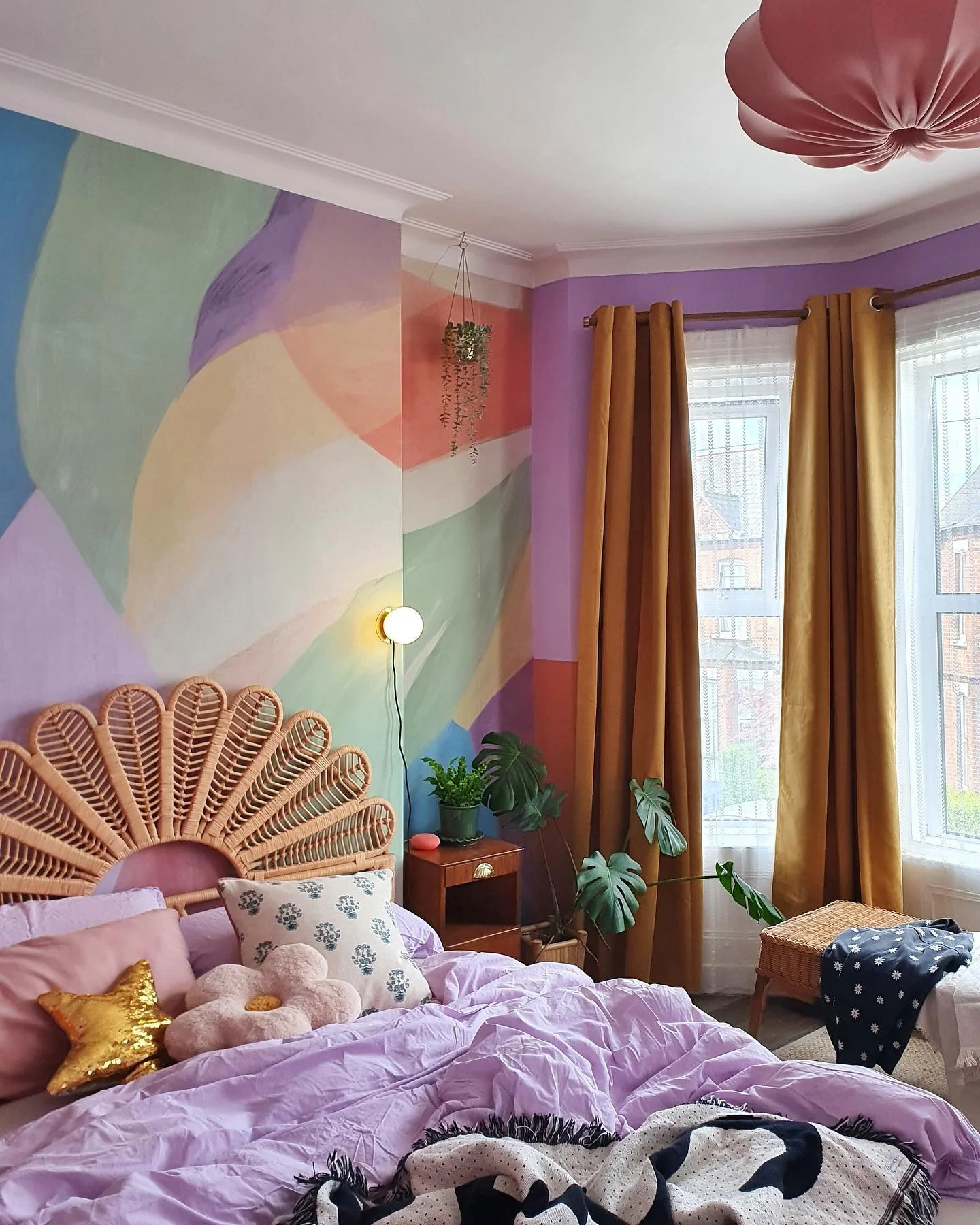 6. Painterly Pastel Expression (Pastel Bedroom Ideas)