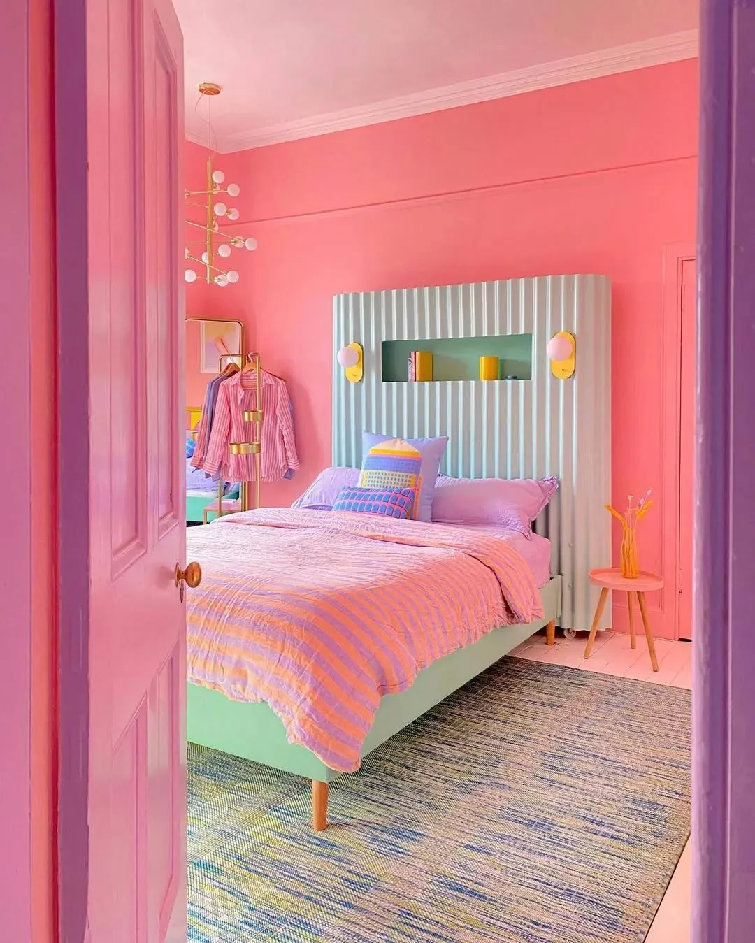 10. Bold Pastels in Modern Retro Fusion (Pastel Bedroom Ideas)