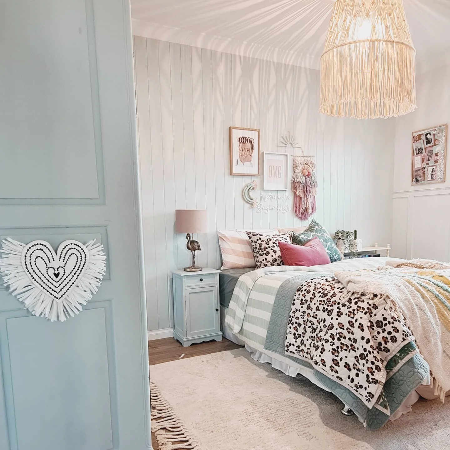 13. Layered Patterns in Powder Blue (Pastel Bedroom Ideas)