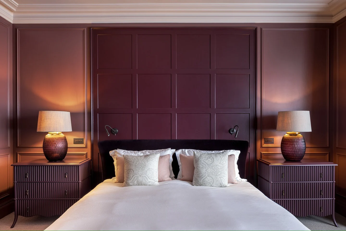 5. Classic Burgundy with Transitional Balance (Burgundy Bedroom Ideas)