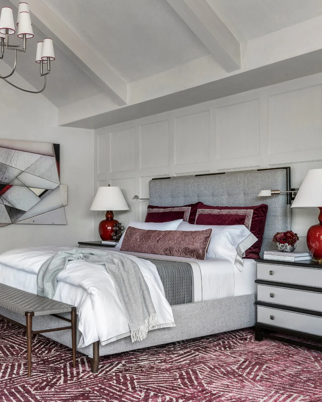 8. Textural Contrast with Warm Burgundy Accents (Burgundy Bedroom Ideas)