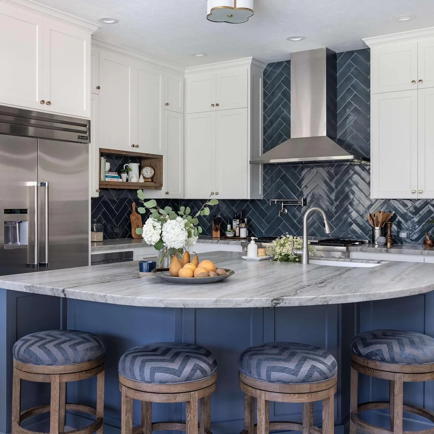 3. Modern Herringbone in Deep Indigo (Blue Backsplash Kitchen Ideas)