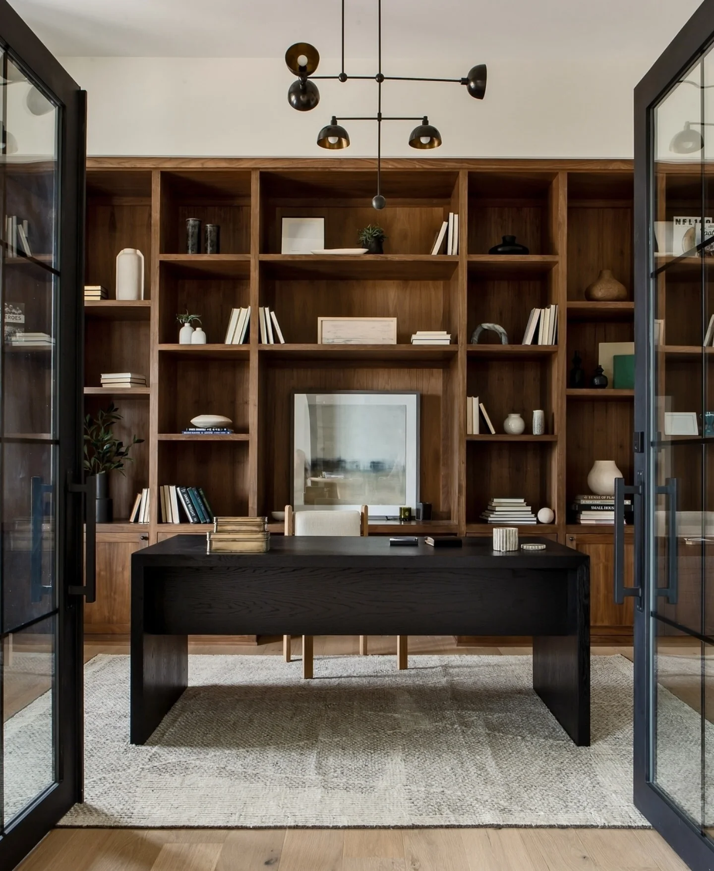 3. Classic Wood Library Office with Clean Contemporary Lines (Old Money Office Ideas)