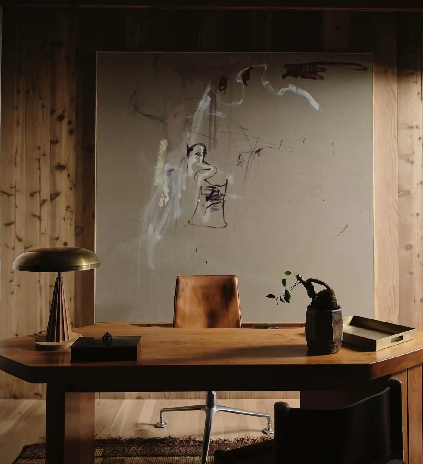 4. Quiet Rustic Modern Office with Organic Edge (Old Money Office Ideas)