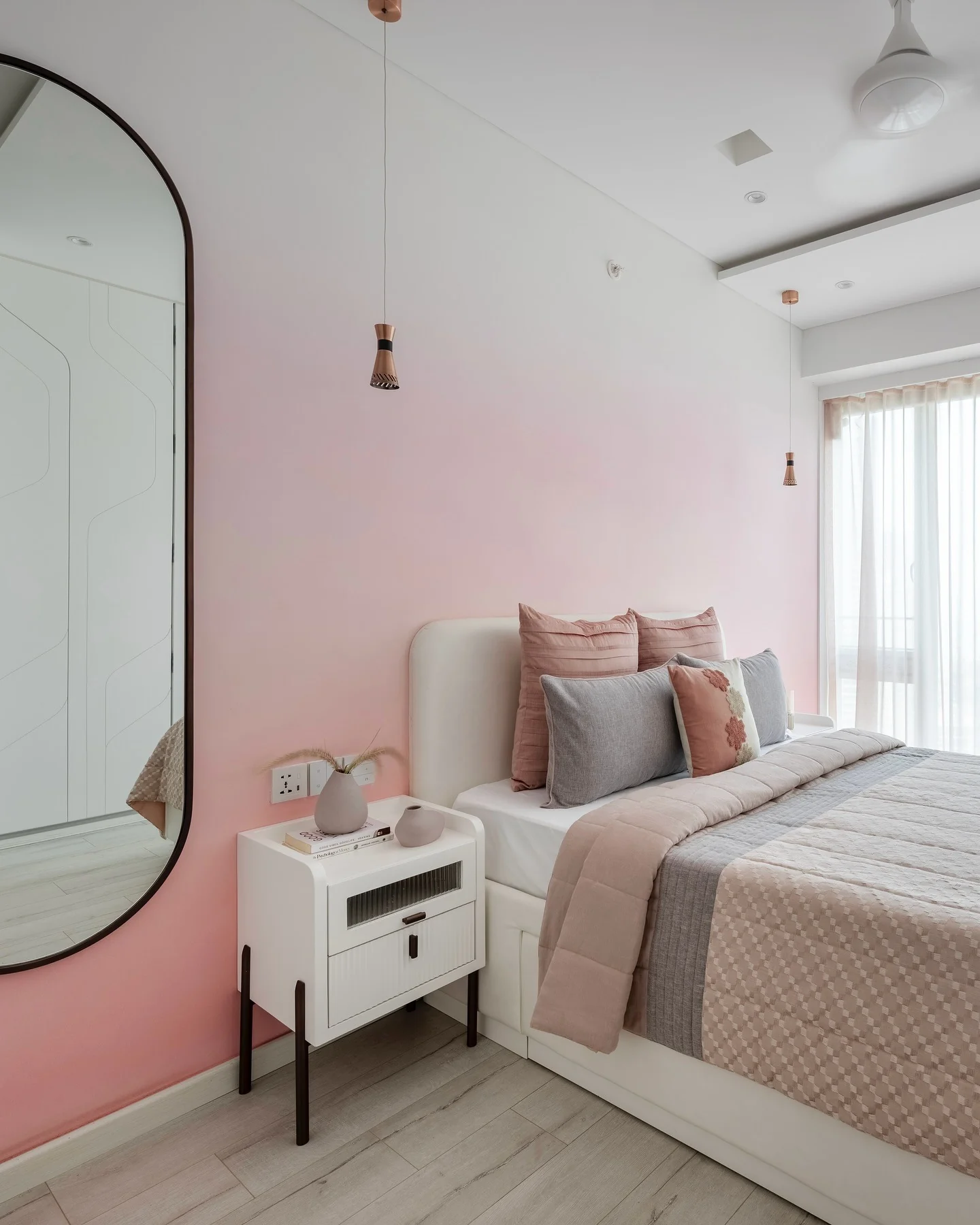 2. Minimal Gradient Modernism (Light Pink Bedroom Ideas)
