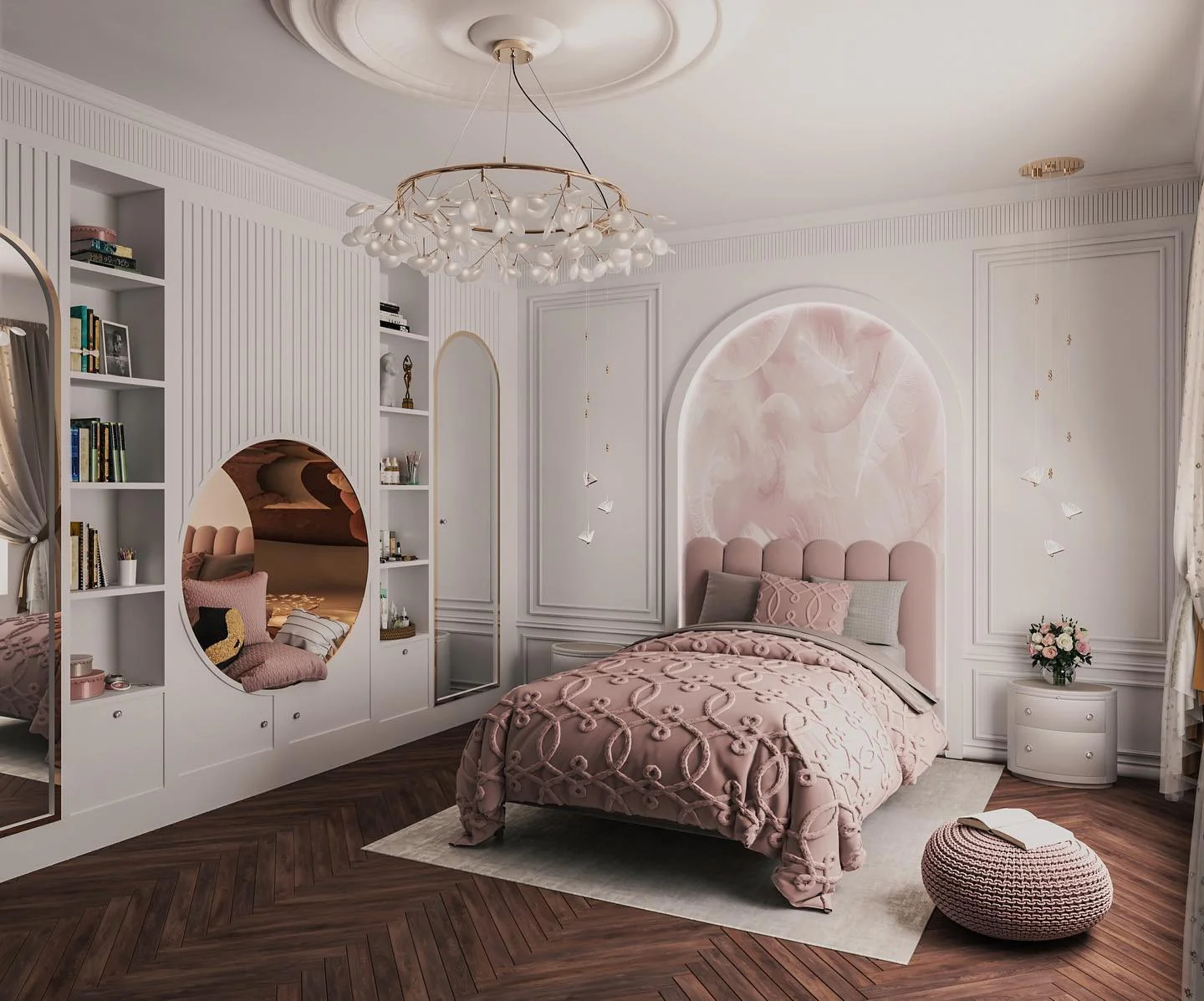 8. Curated Parisian Luxe (Light Pink Bedroom Ideas)