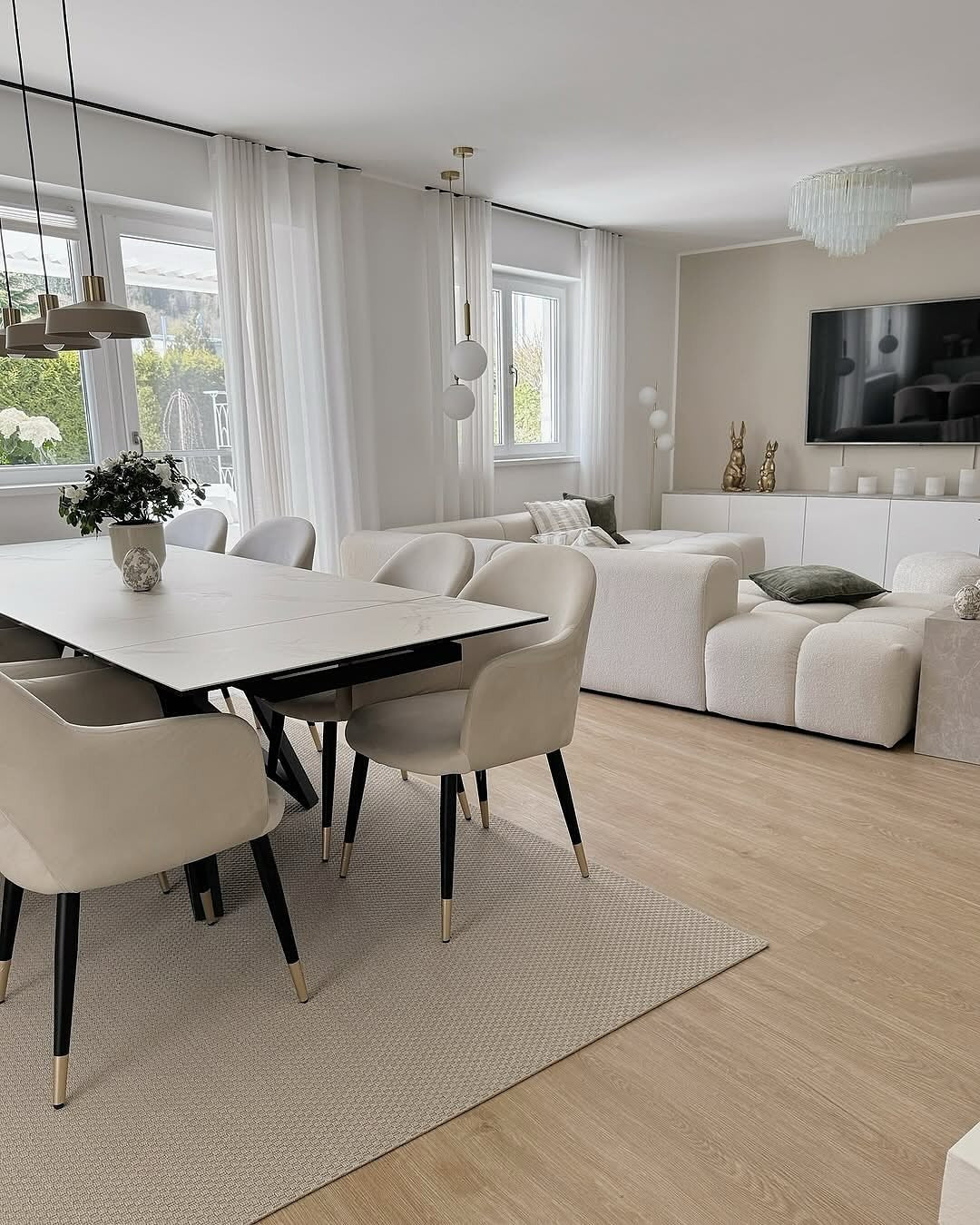 9. Monochrome Minimalism with Soft Textures and Bold Contrasts (Living Room and Kitchen Ideas)