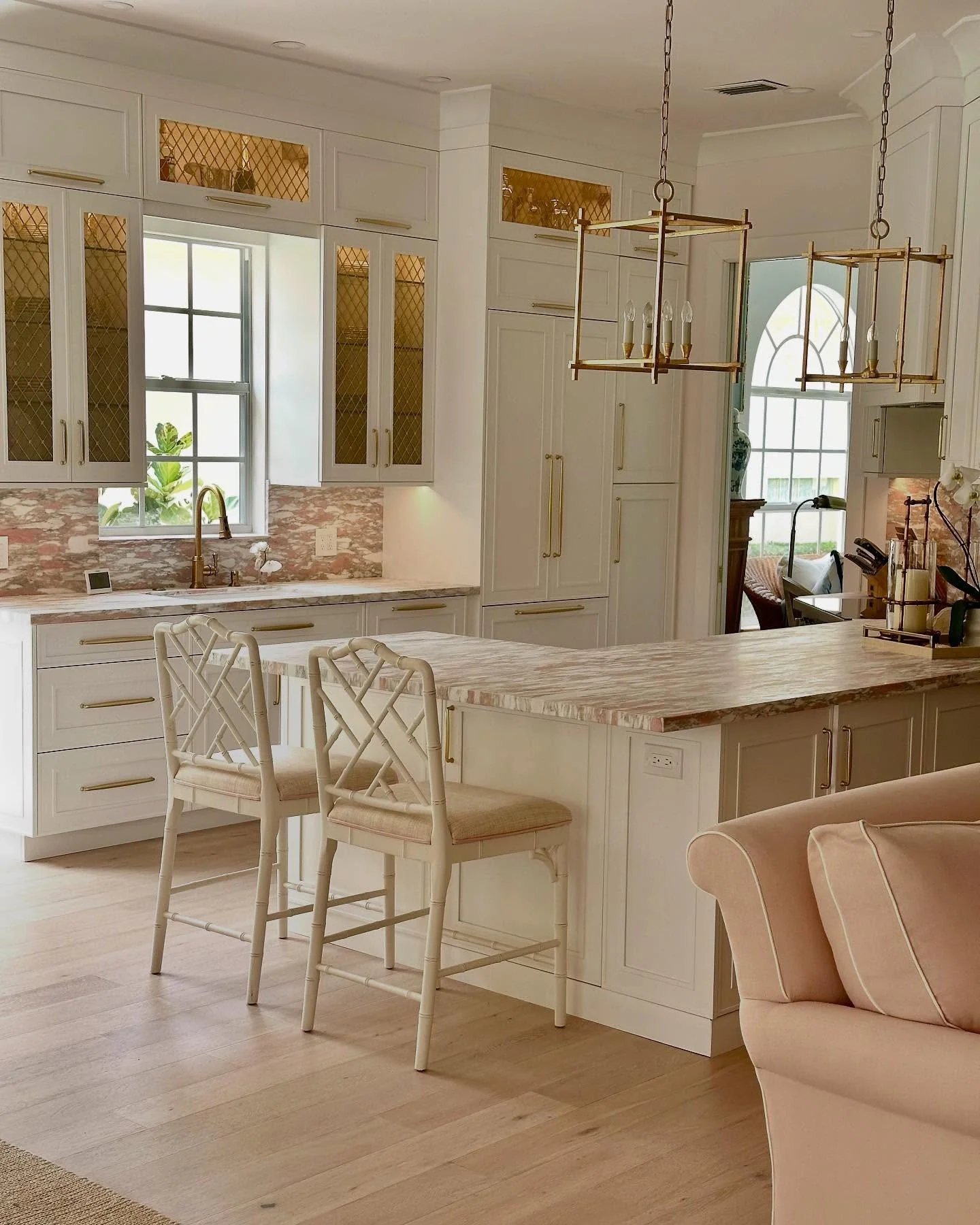 11. Soft Glam Kitchen with Blush and Brass Accents (Living Room and Kitchen Ideas)