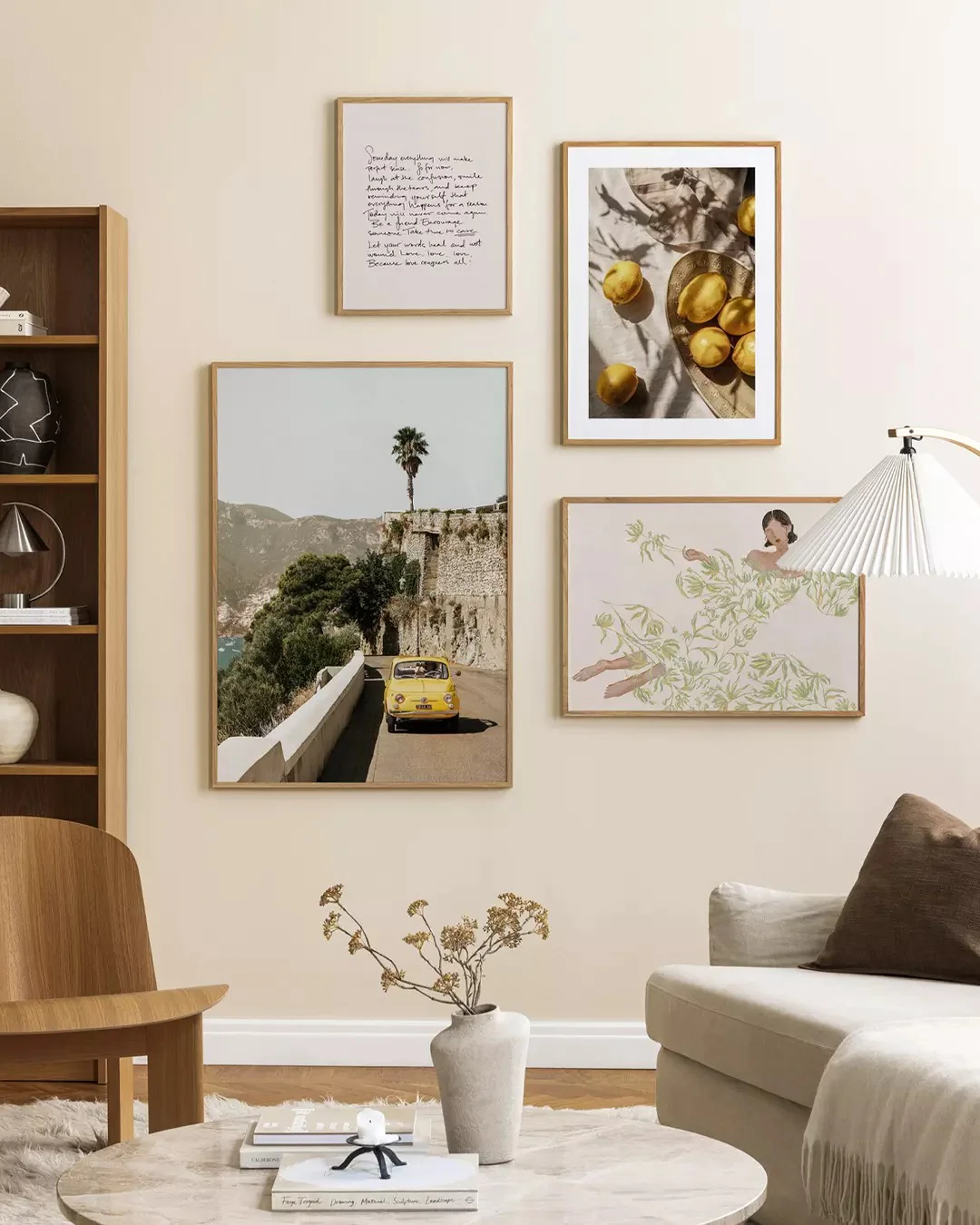 7. Soft Neutrals and Organic Prints (Gallery Wall Living Room Ideas)