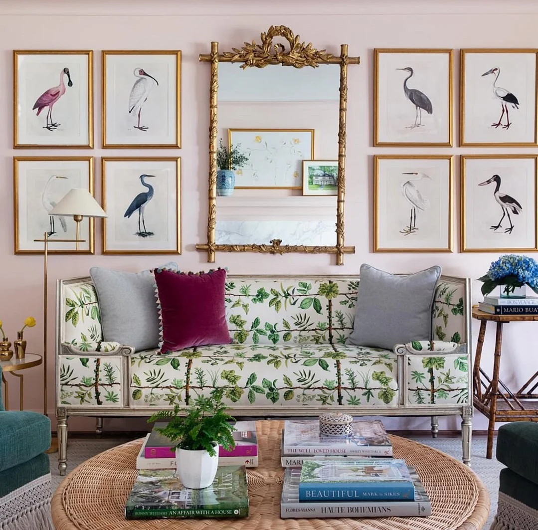 5. Botanical Symmetry with Classic Elegance (Gallery Wall Living Room Ideas)