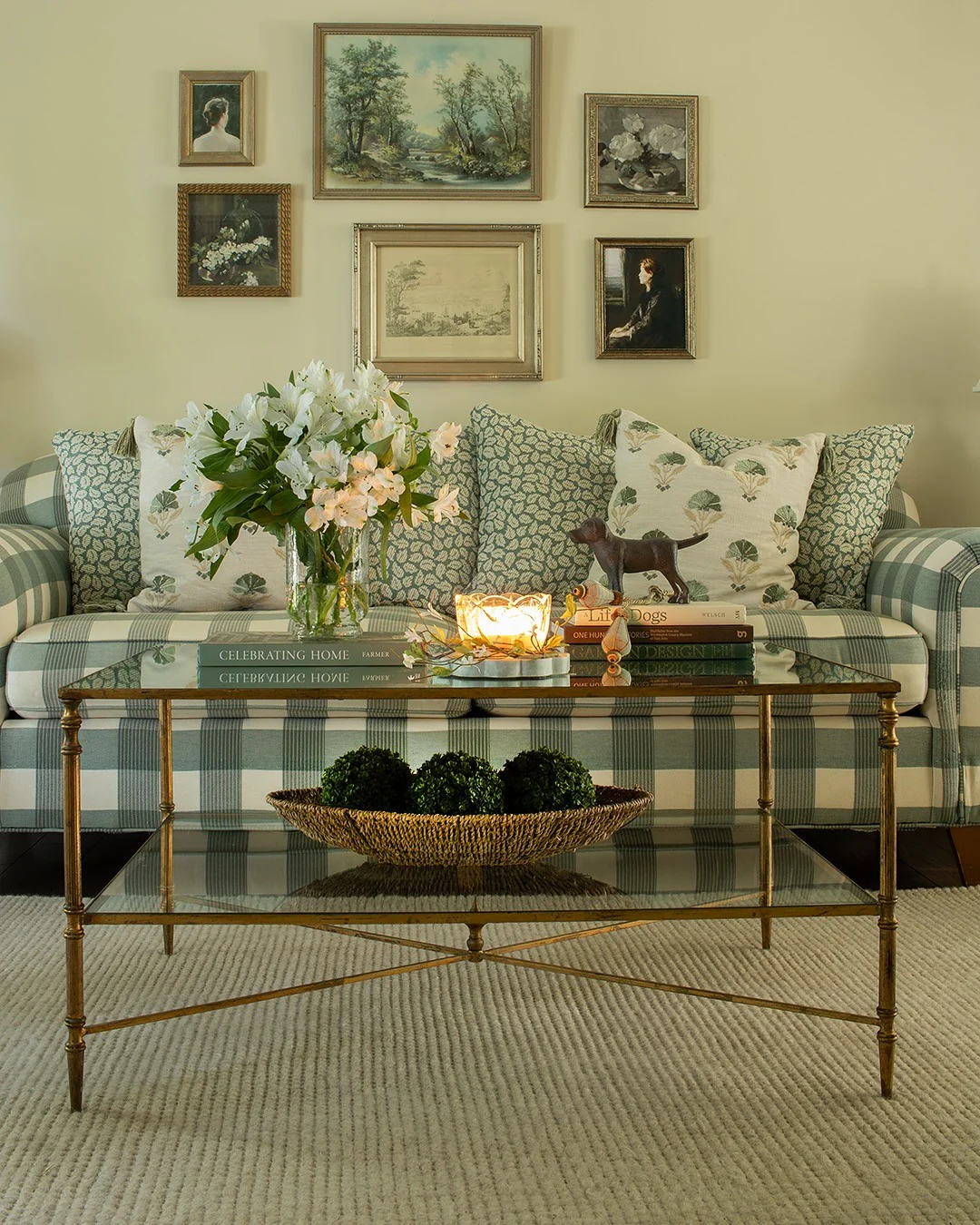 14. Classic Charm in Country Checks (Gallery Wall Living Room Ideas)