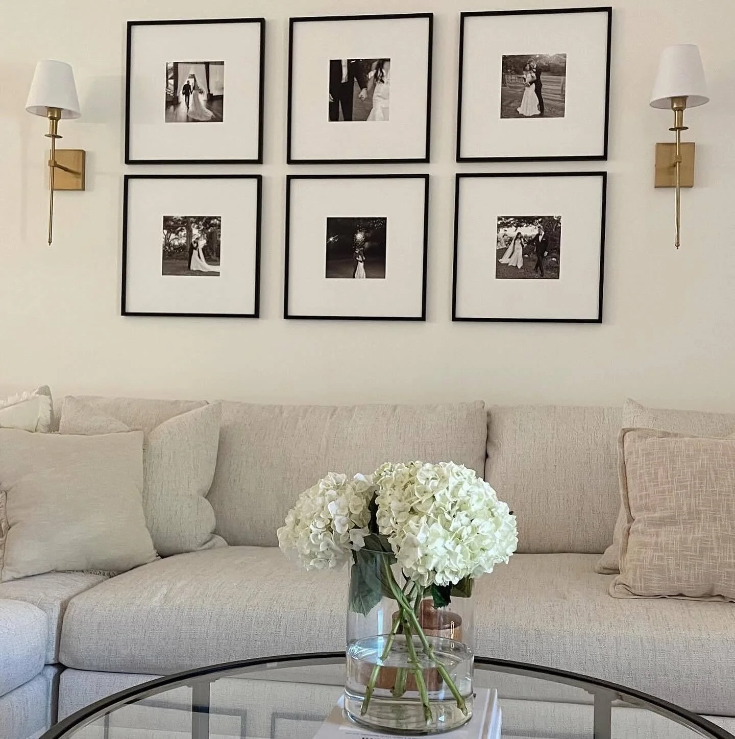 16. Minimal Grid with Timeless Monochrome (Gallery Wall Living Room Ideas)