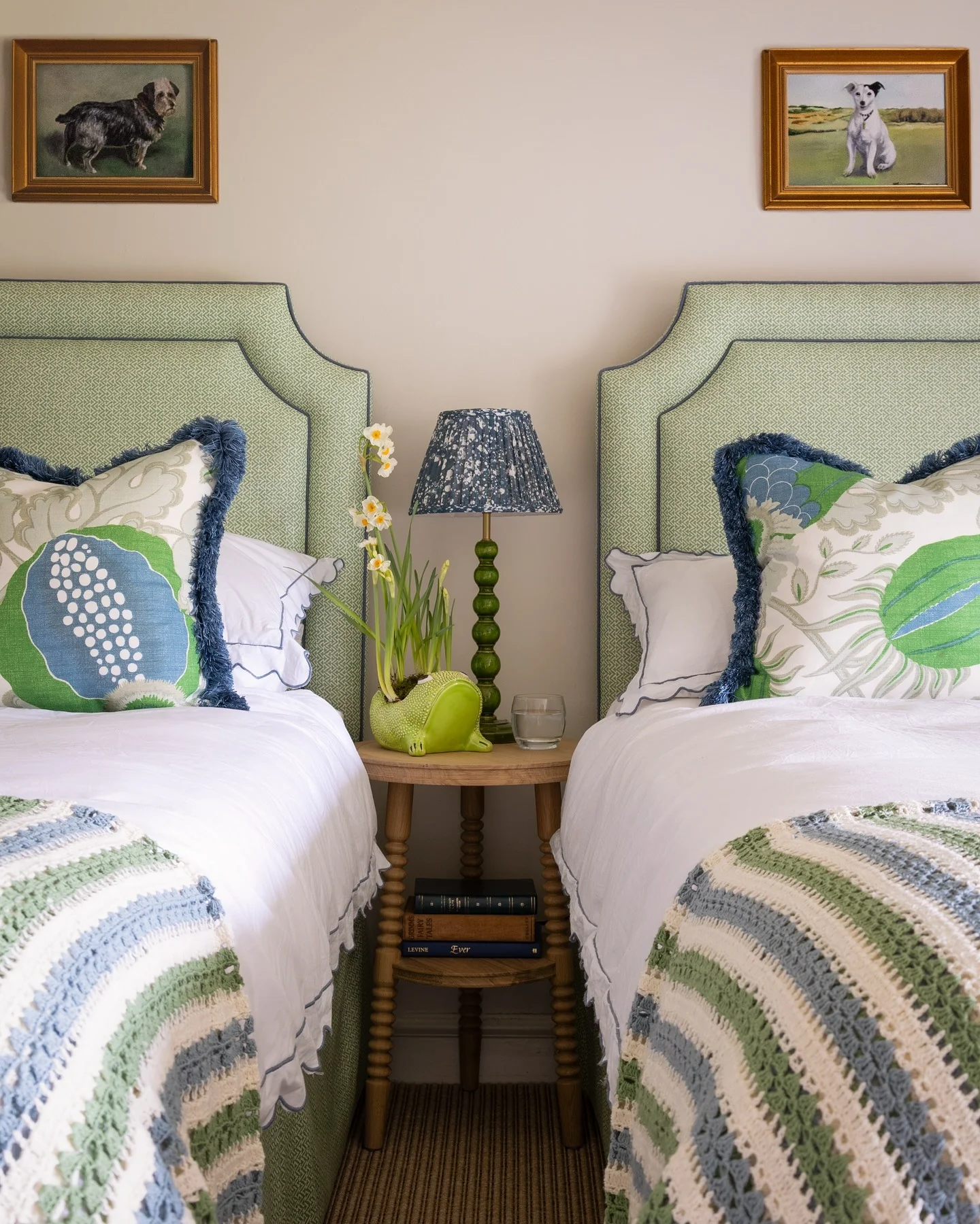 5. Classic Cottage Style with Textural Depth (Blue and Green Bedroom Ideas)