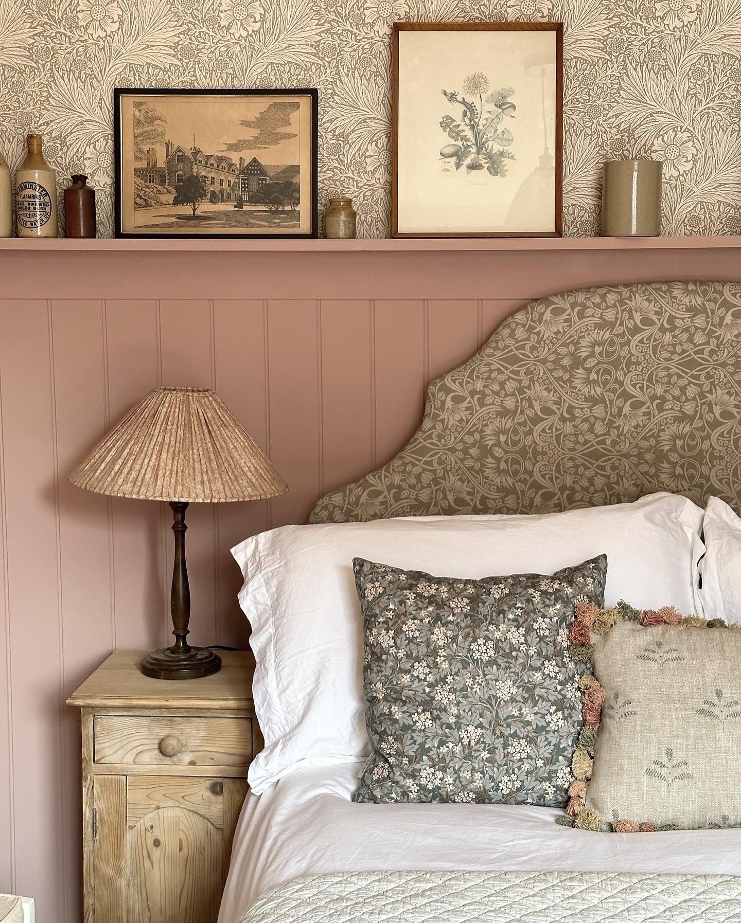 9. Timeless Florals with Vintage Personality (Pink and Gray Bedroom Ideas)