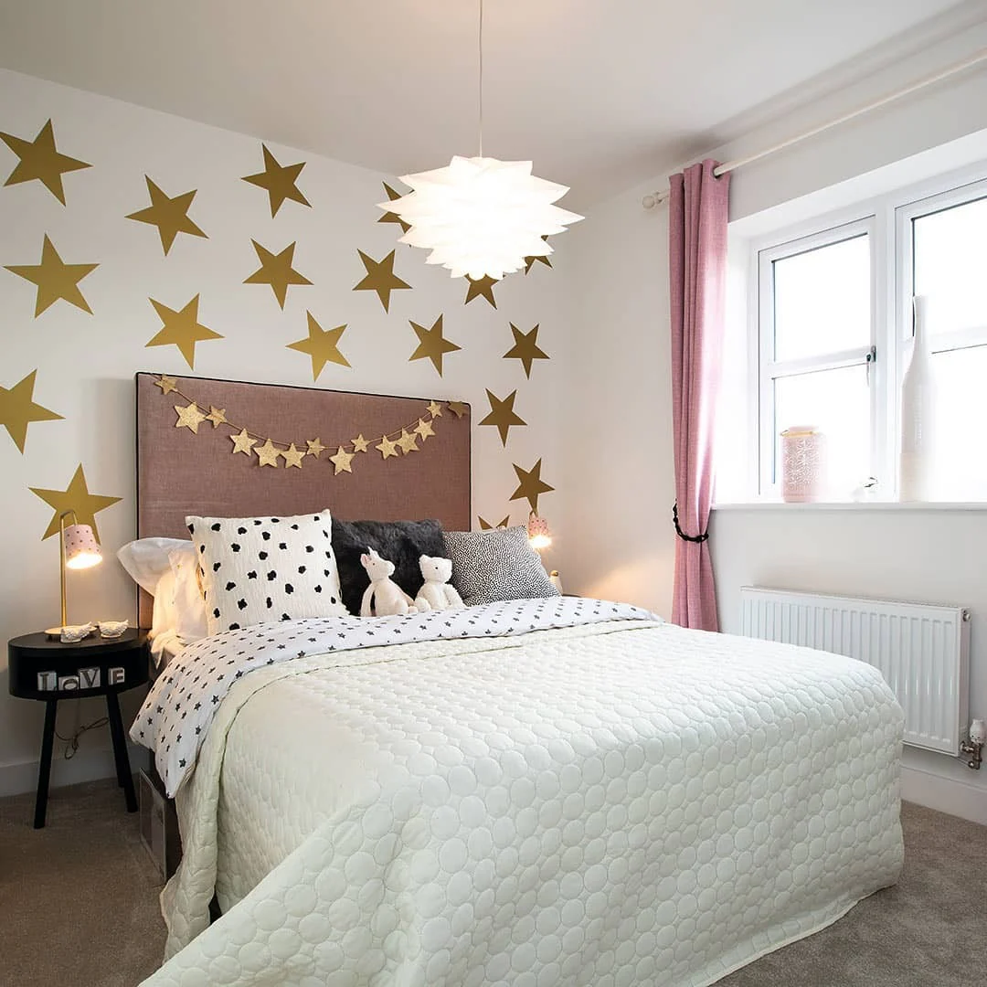 3. Star Wall Statement in Monochrome & Mauve (childrens bedroom ideas)