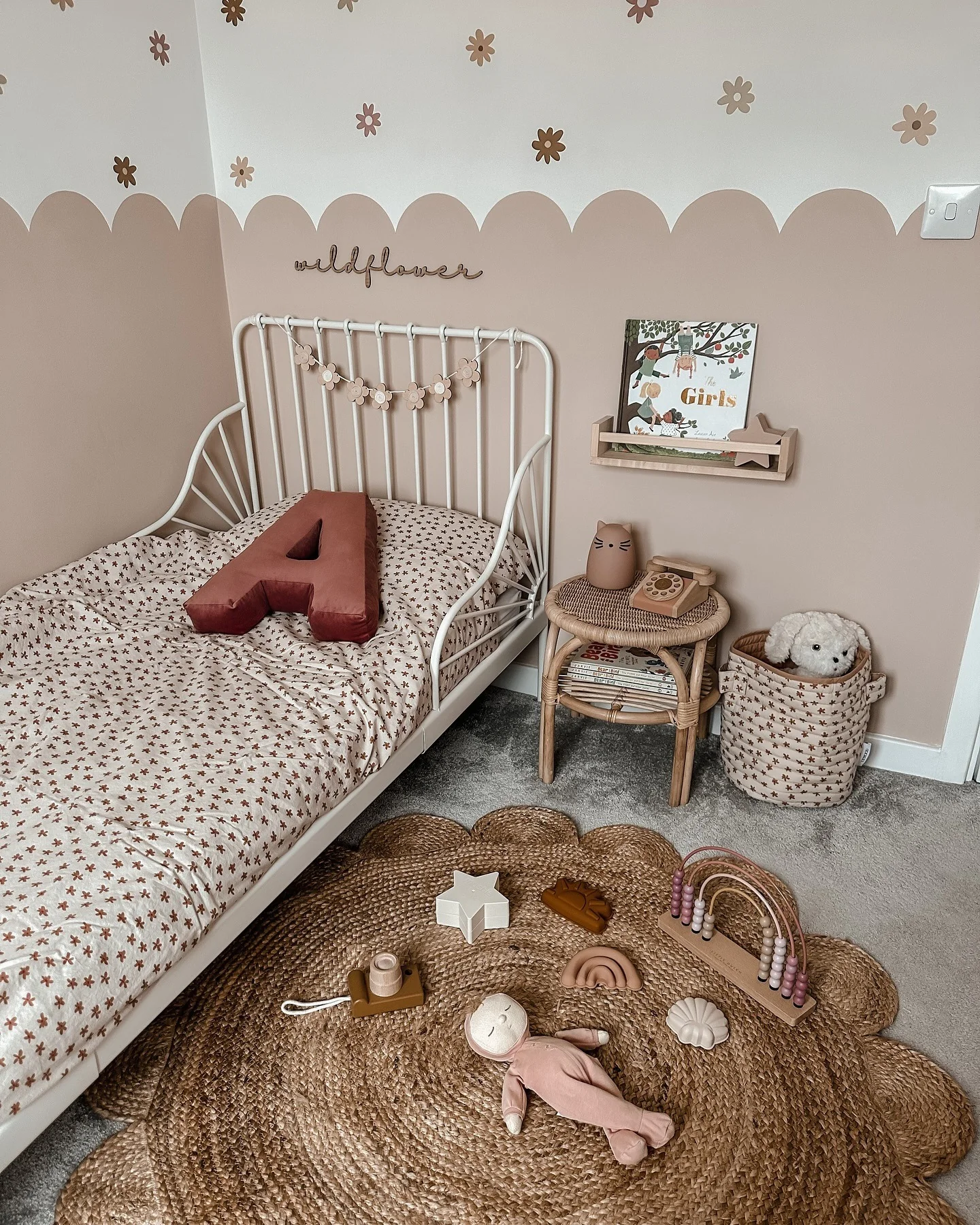 12. Blush and Clay Florals with Rattan Accents (childrens bedroom ideas)