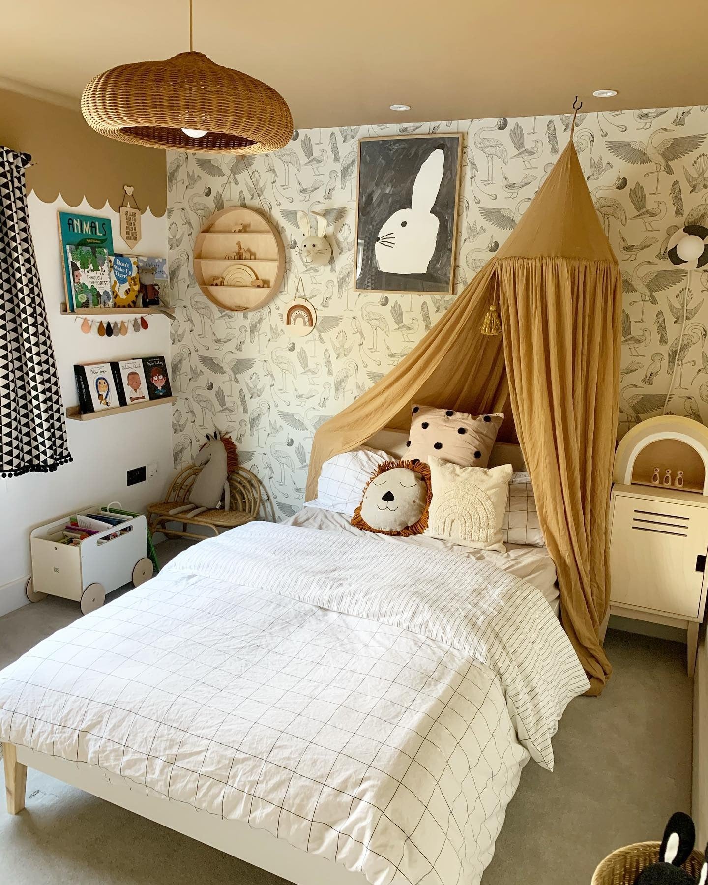 14. Golden Mustard Canopy with Animal Motifs (childrens bedroom ideas)