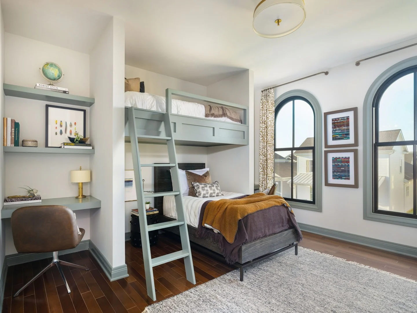 15. Built-in Loft Efficiency with Sage Green Framing (childrens bedroom ideas)