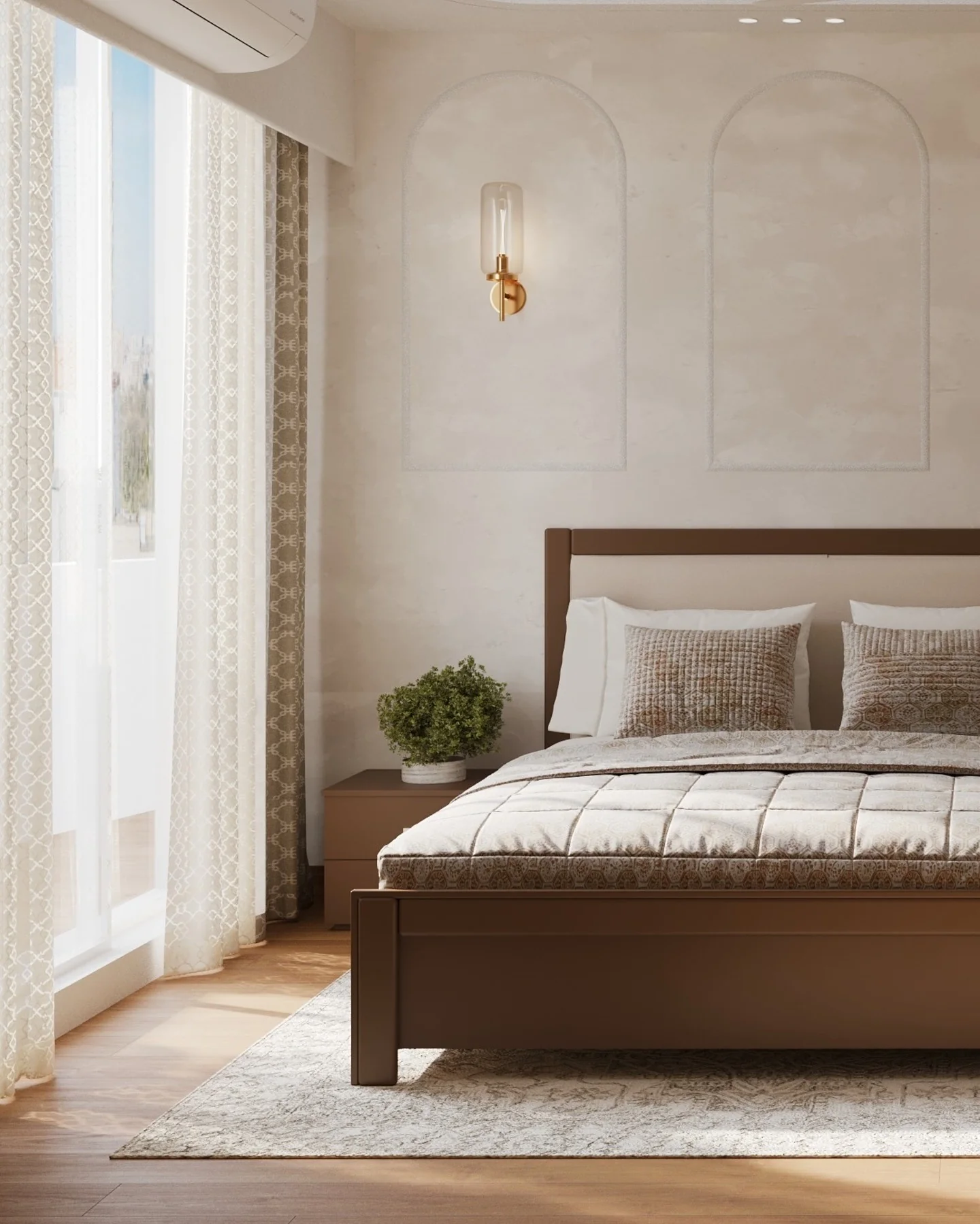 10. Sunlit Simplicity with Soft Wood Undertones (Dark Wood Bedroom Ideas)