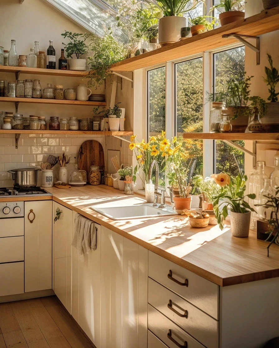 14. Greenhouse-Style Kitchen with an Indoor Garden Vibe (Small Cozy Kitchen Ideas)
