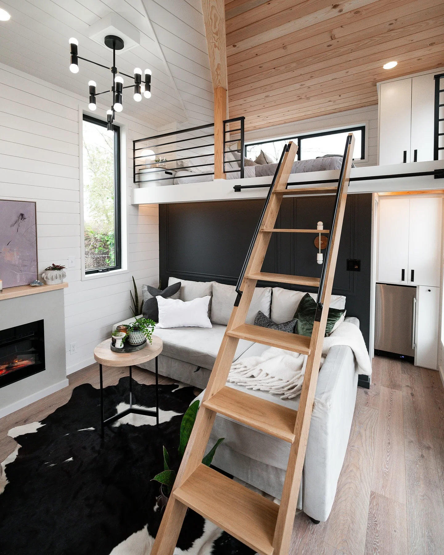 12. Lofted Charm in Monochrome Neutrals (Tiny Living Room Ideas)