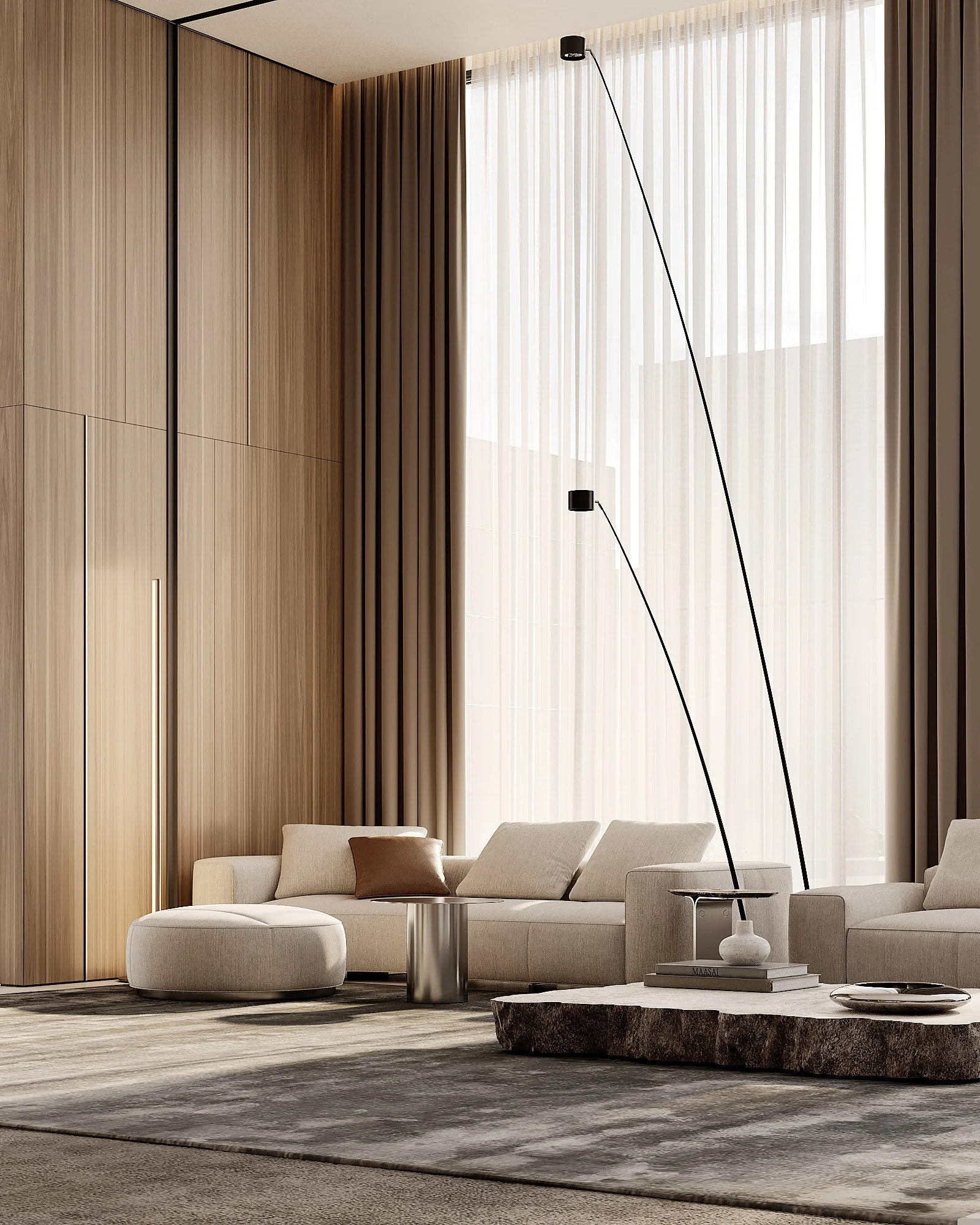 8. Vertical Contrast in a Textured Modern Loft (Living Room Floor Ideas)