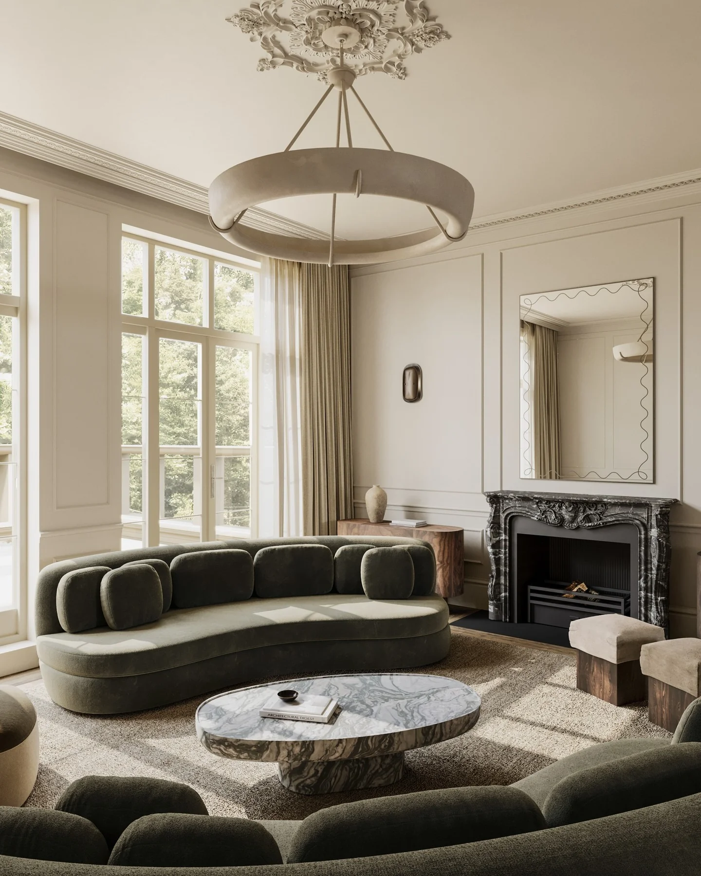9. Parisian Revival With Sculptural Balance (Formal Living Room Ideas)
