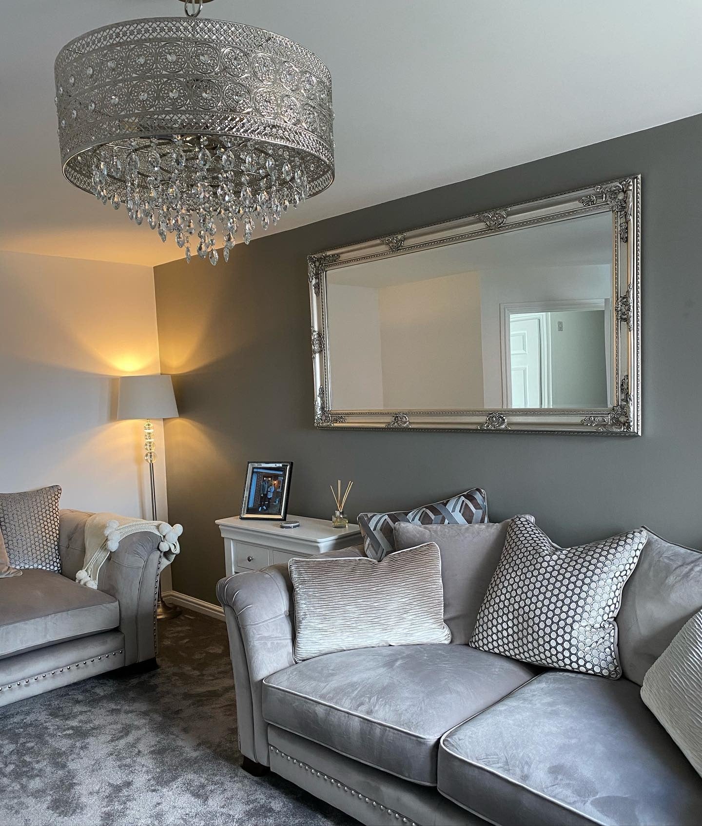 5. Soft Luxe with Metallic Glamour (Gray Living Room Ideas)