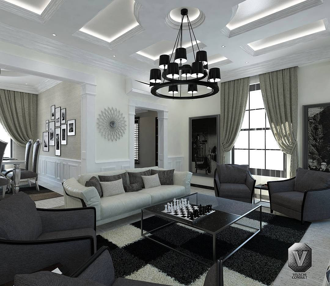 7. Monochrome Glam with Classic Influence (Gray Living Room Ideas)