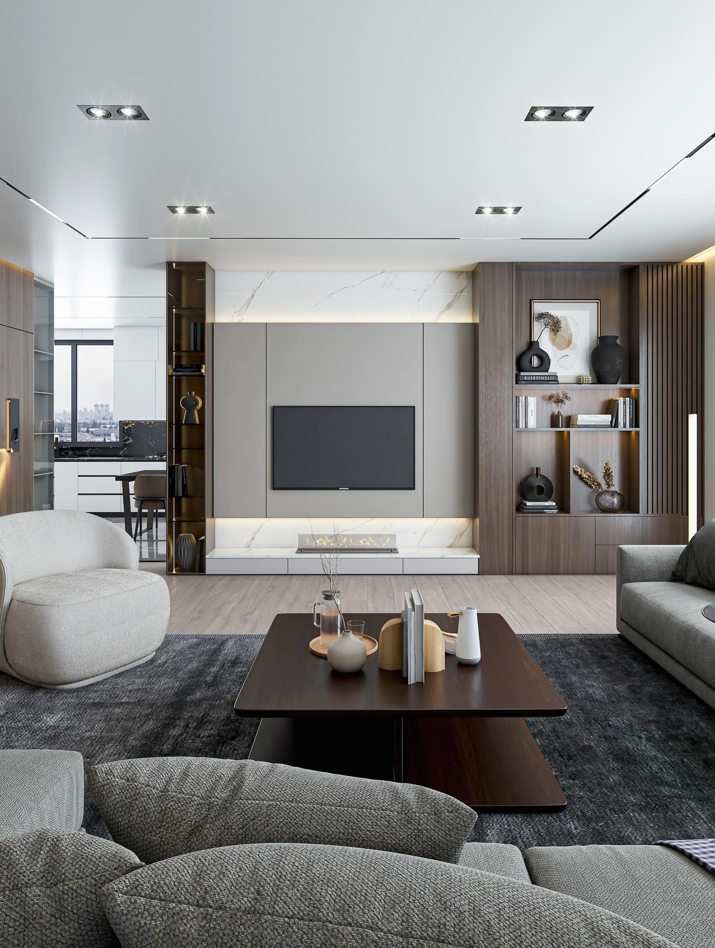 15. Contemporary Neutral with Architectural Precision (Gray Living Room Ideas)