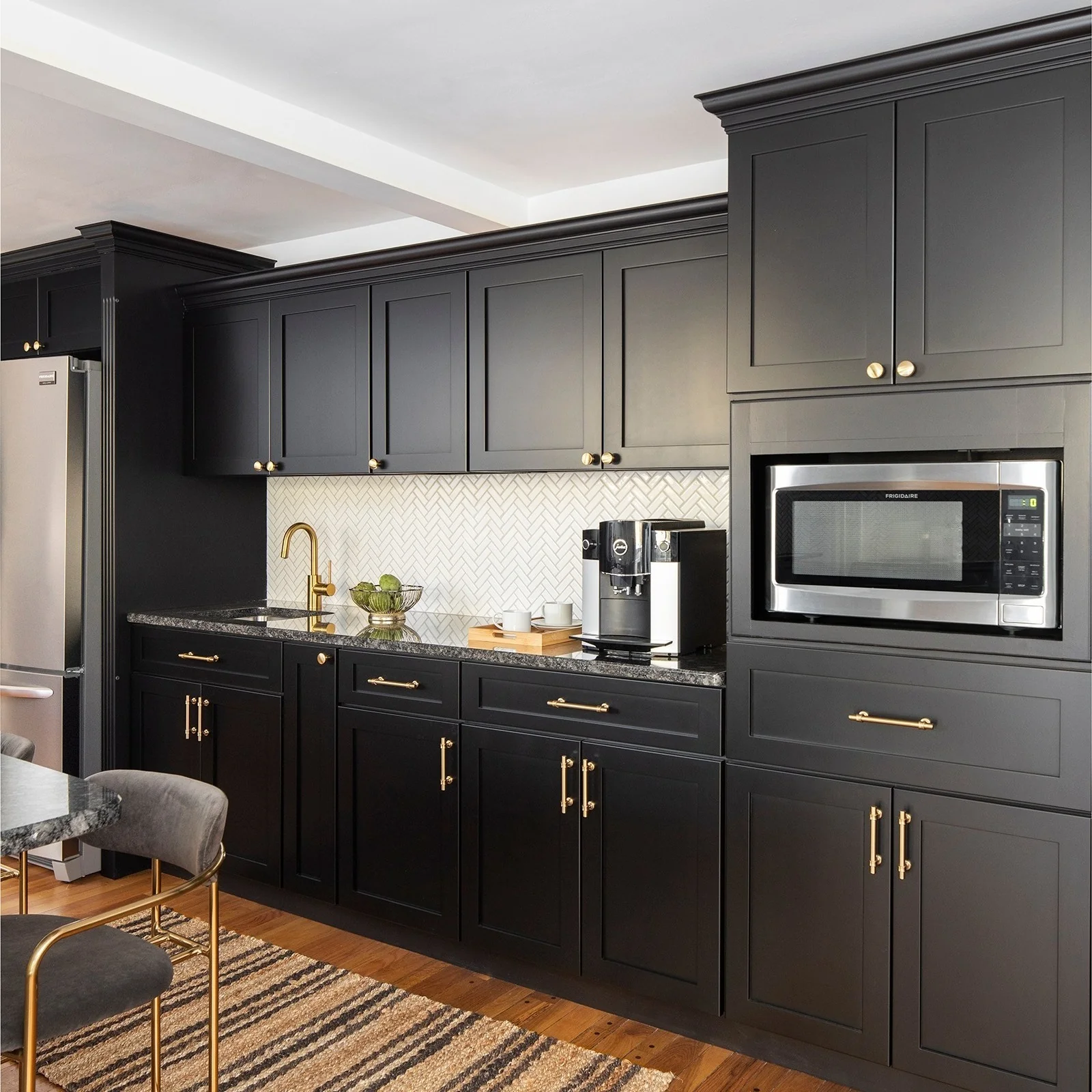 7. Polished Black with Brass Details (Black Kitchen Ideas)