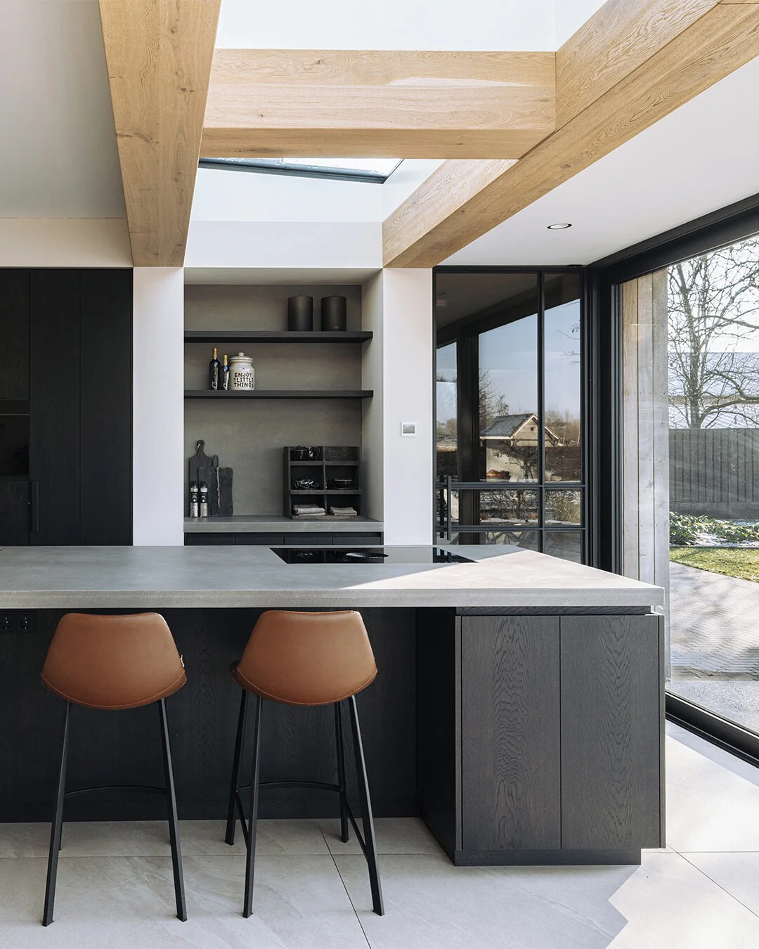 9. Earthy Modern with Natural Light (Black Kitchen Ideas)