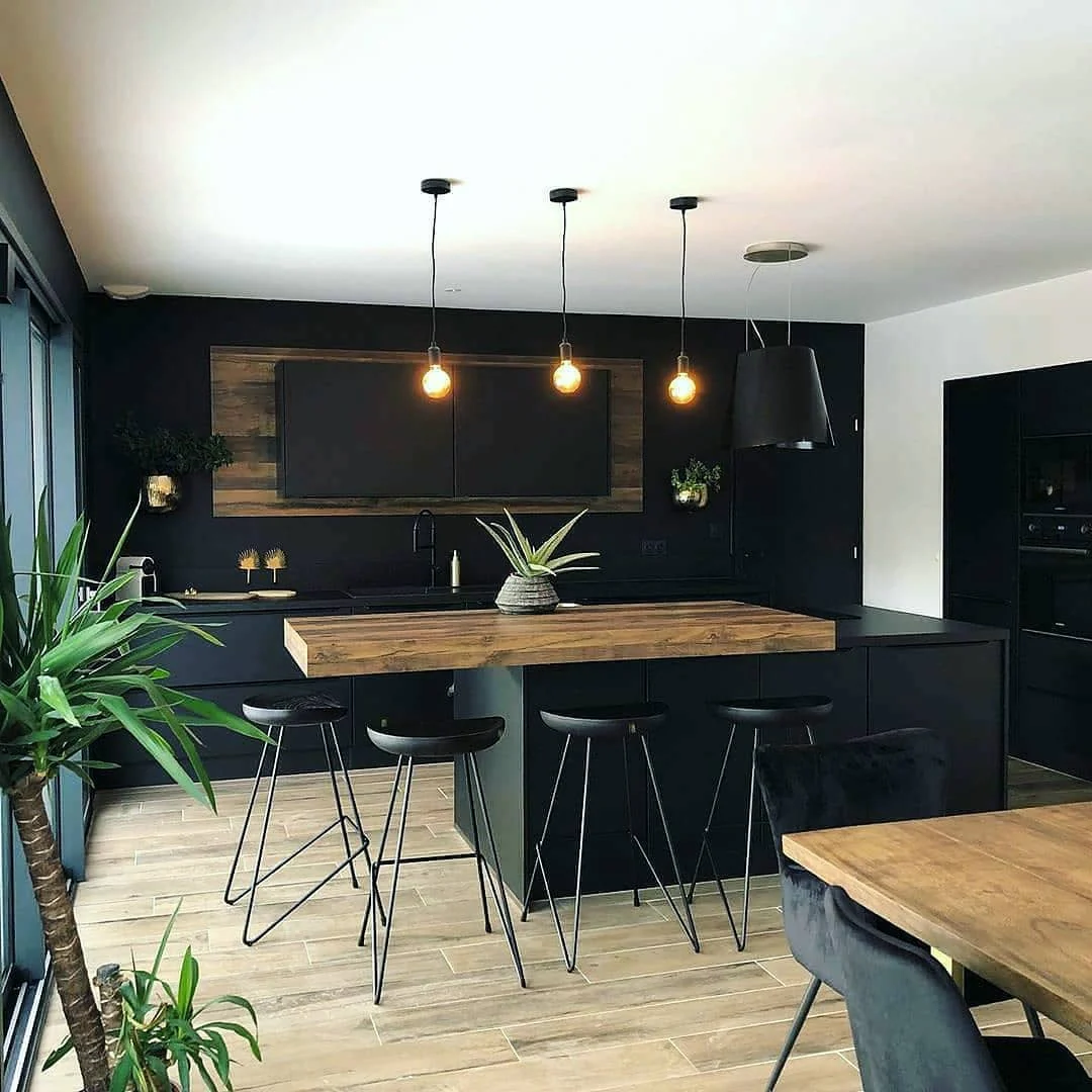 15. Scandinavian-Inspired Black with Natural Accents (Black Kitchen Ideas)