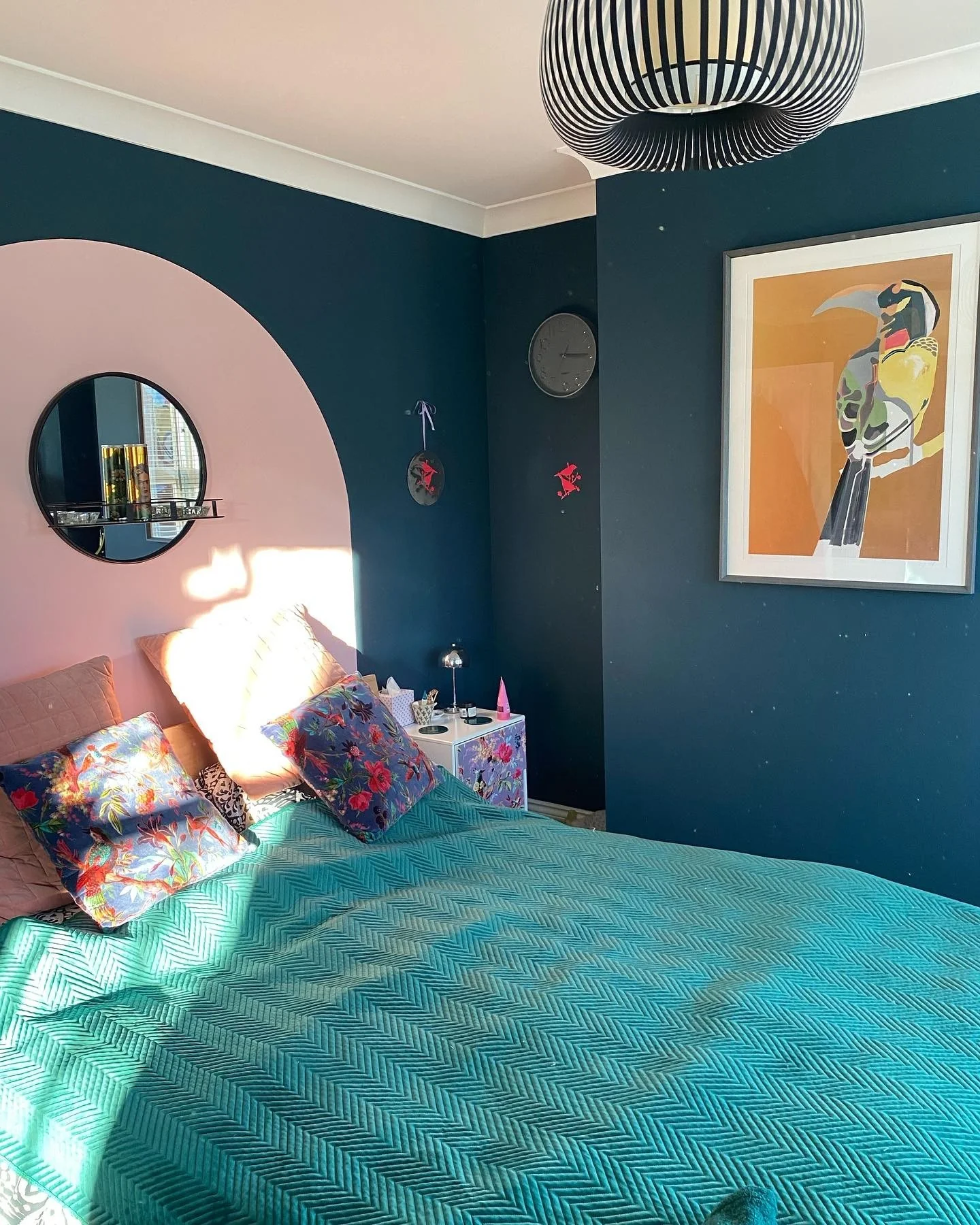 8. Retro Pop with Graphic Details (Dark Blue Bedroom Ideas)