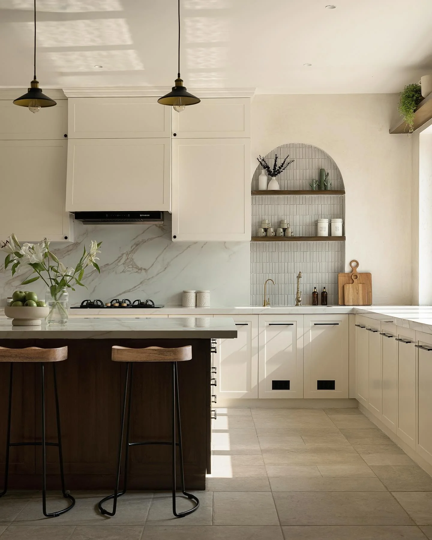 3. Arched Elegance in Ivory and Walnut (Victorian Style Kitchen Ideas)