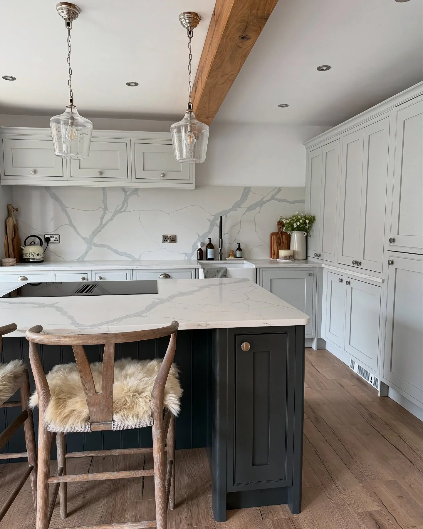 4. Monochrome Marble with Rustic Touches (Victorian Style Kitchen Ideas)