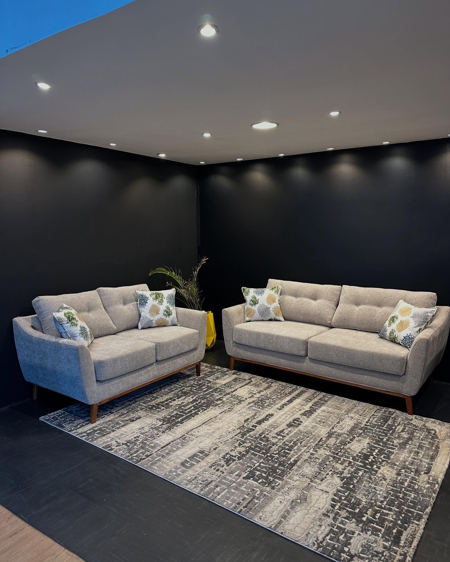 2. Minimal Modern Duo with Soft Greys (Black Living Room Ideas)