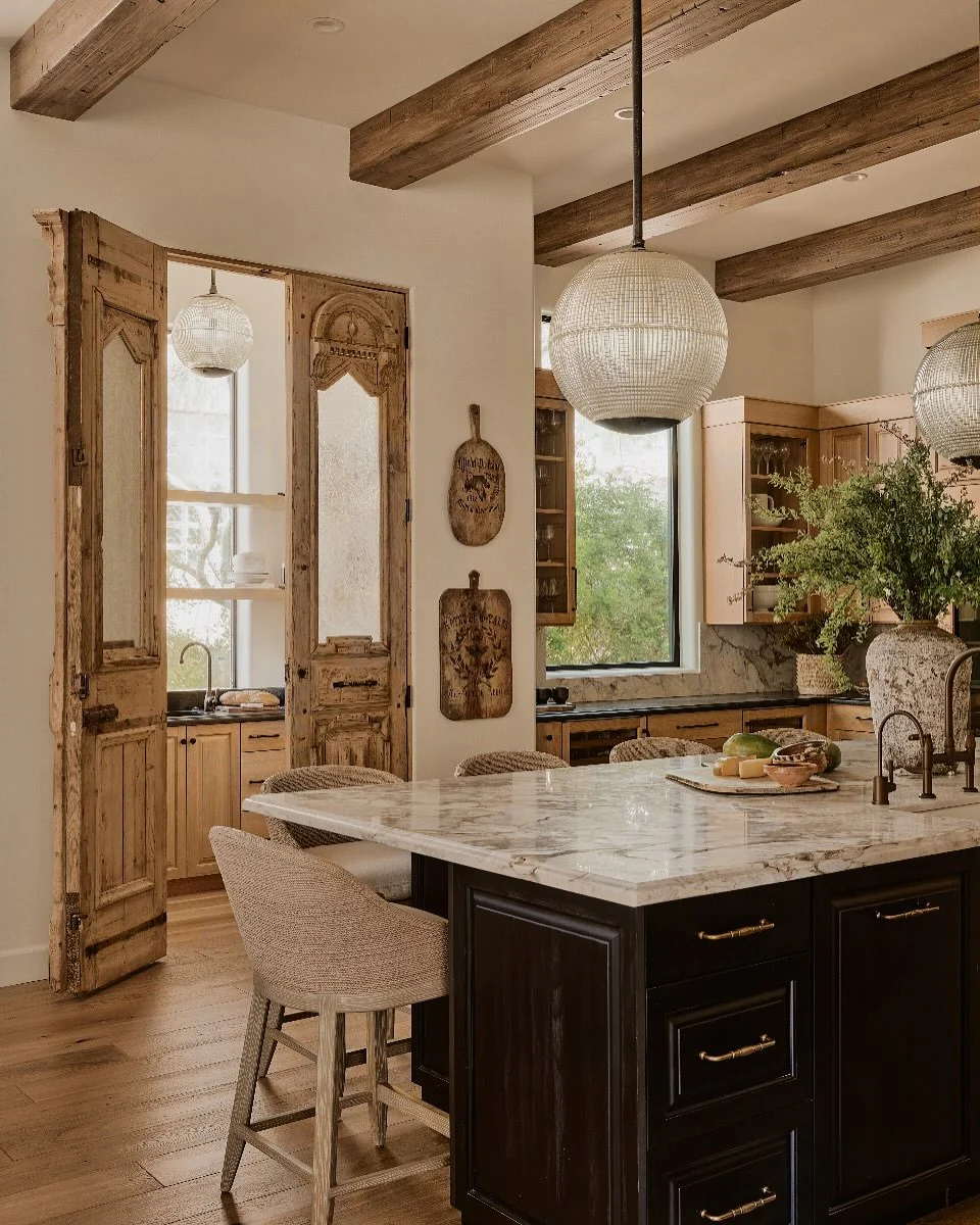 4. Farmhouse Refinement with Patina Layers (Rustic Kitchen Island Ideas)